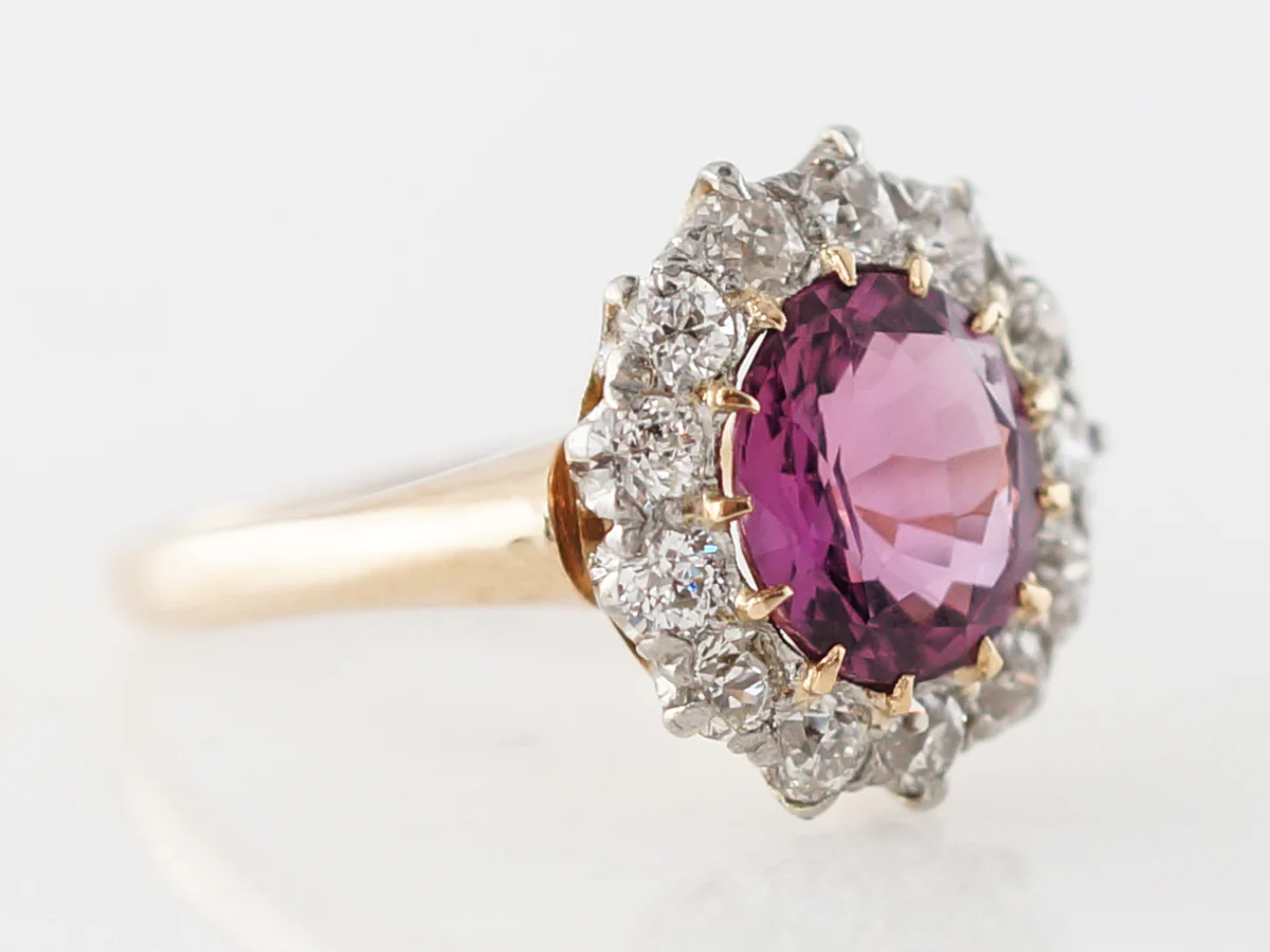 Vintage Edwardian Pink Sapphire & Diamond Cluster Engagement Ring - Image 3