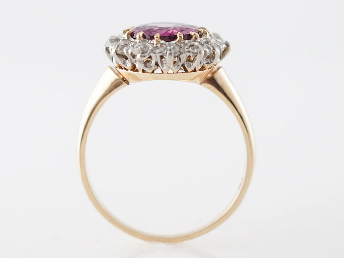 Vintage Edwardian Pink Sapphire & Diamond Cluster Engagement Ring - Image 4