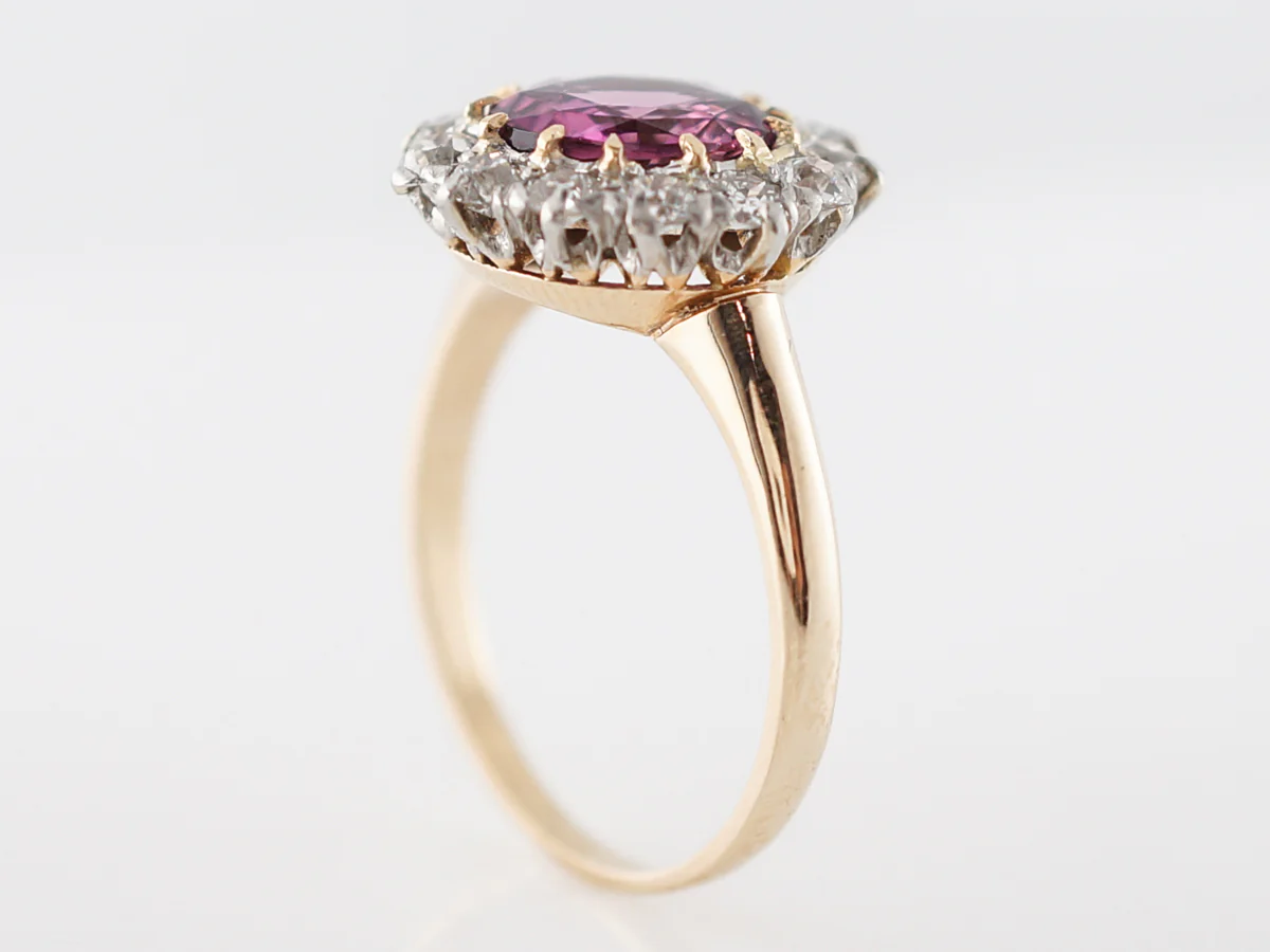 Vintage Edwardian Pink Sapphire & Diamond Cluster Engagement Ring - Image 5