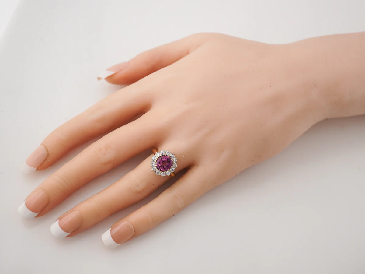 Vintage Edwardian Pink Sapphire & Diamond Cluster Engagement Ring - Image 7