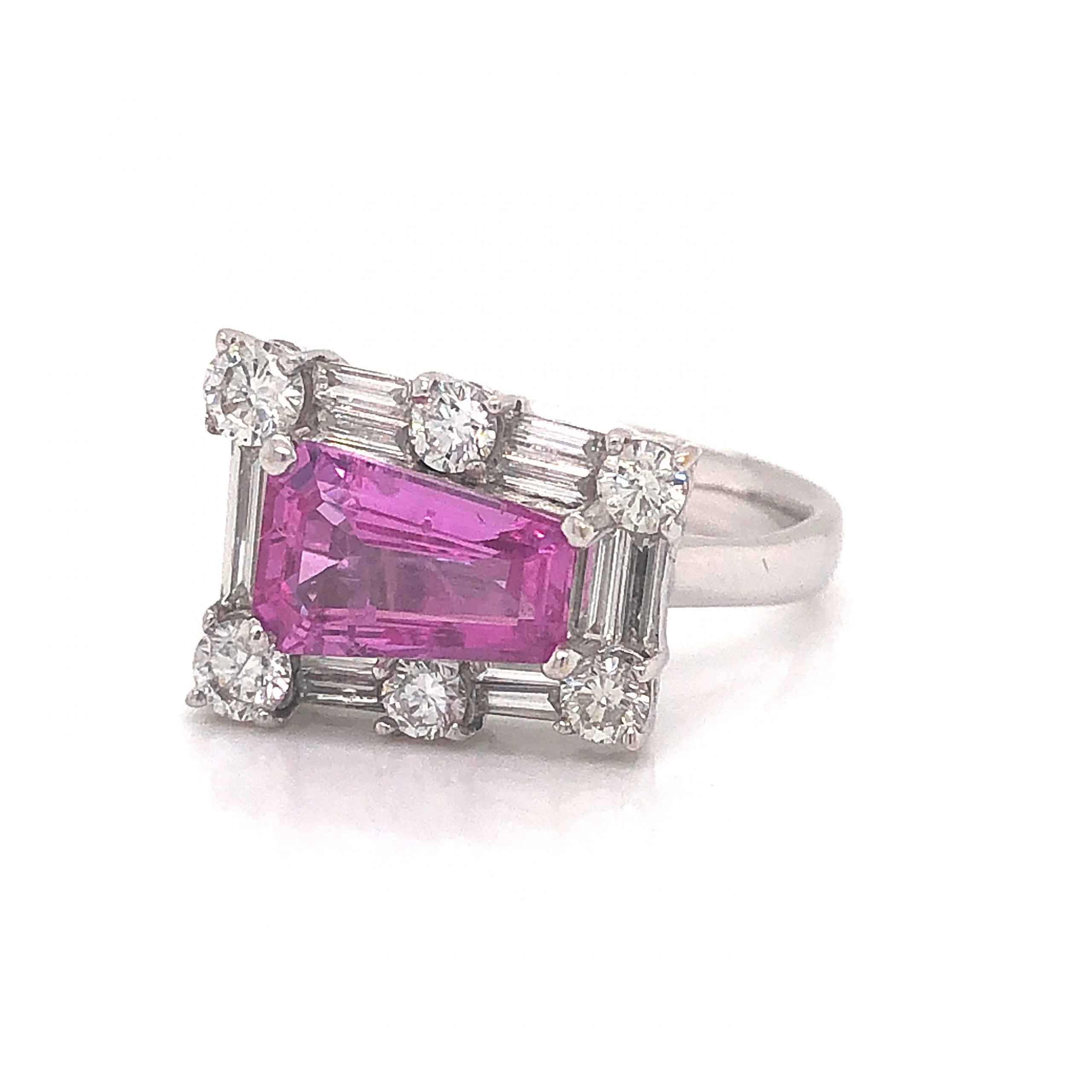 Pink Sapphire & Diamond Cocktail Ring in 18k White Gold - Image 2
