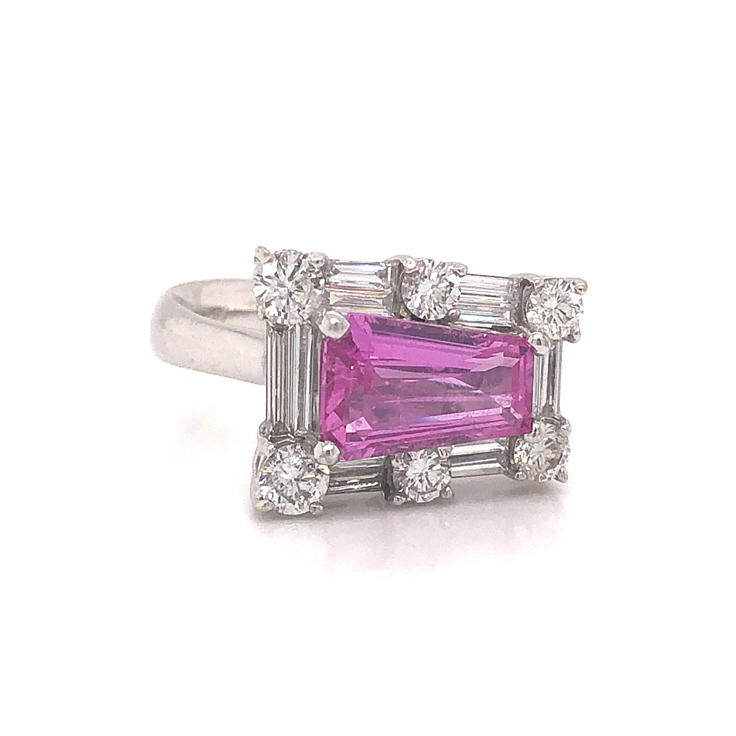 Pink Sapphire & Diamond Cocktail Ring in 18k White Gold - Image 3