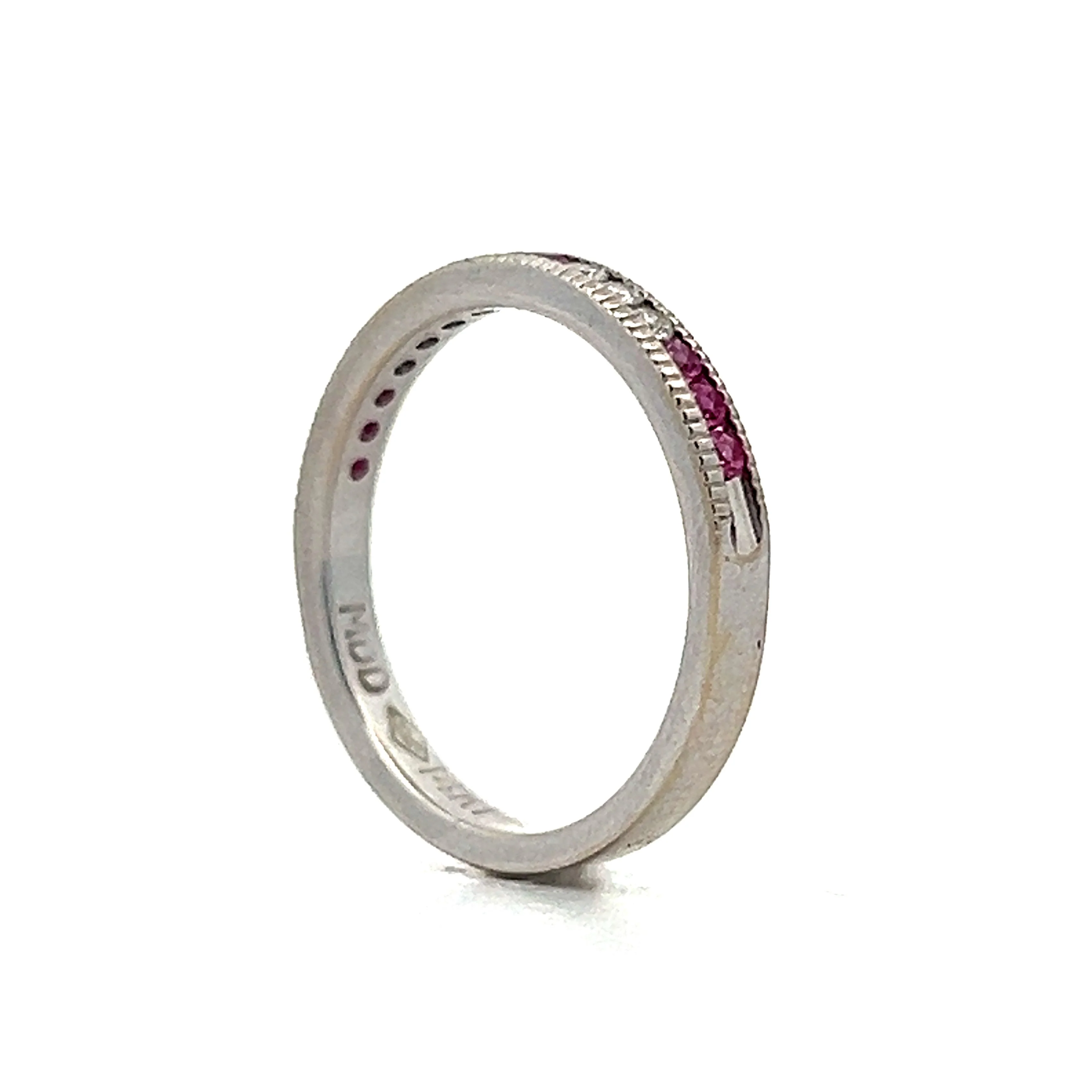 Pink Sapphire & Diamond Wedding Band in White Gold - Image 5