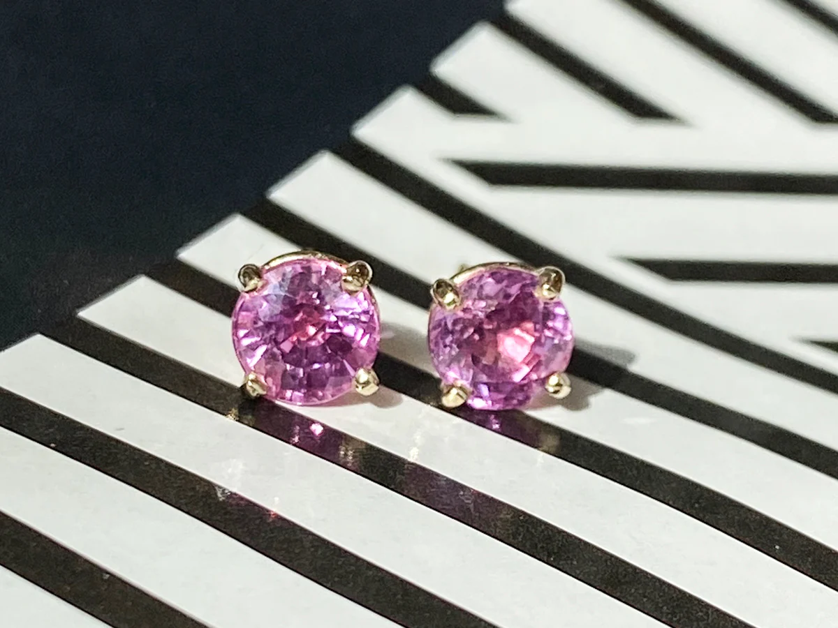 Pink Sapphire Stud Earrings in 14k White Gold - Image 6