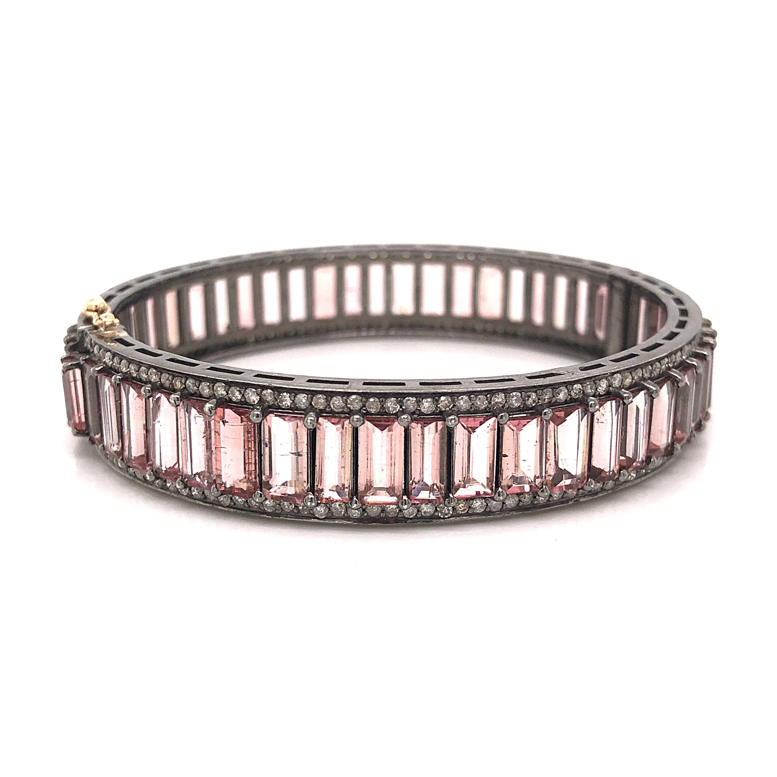 Pink Tourmaline Bangle Bracelet w/ Diamonds in Sterling Silver - Image 3