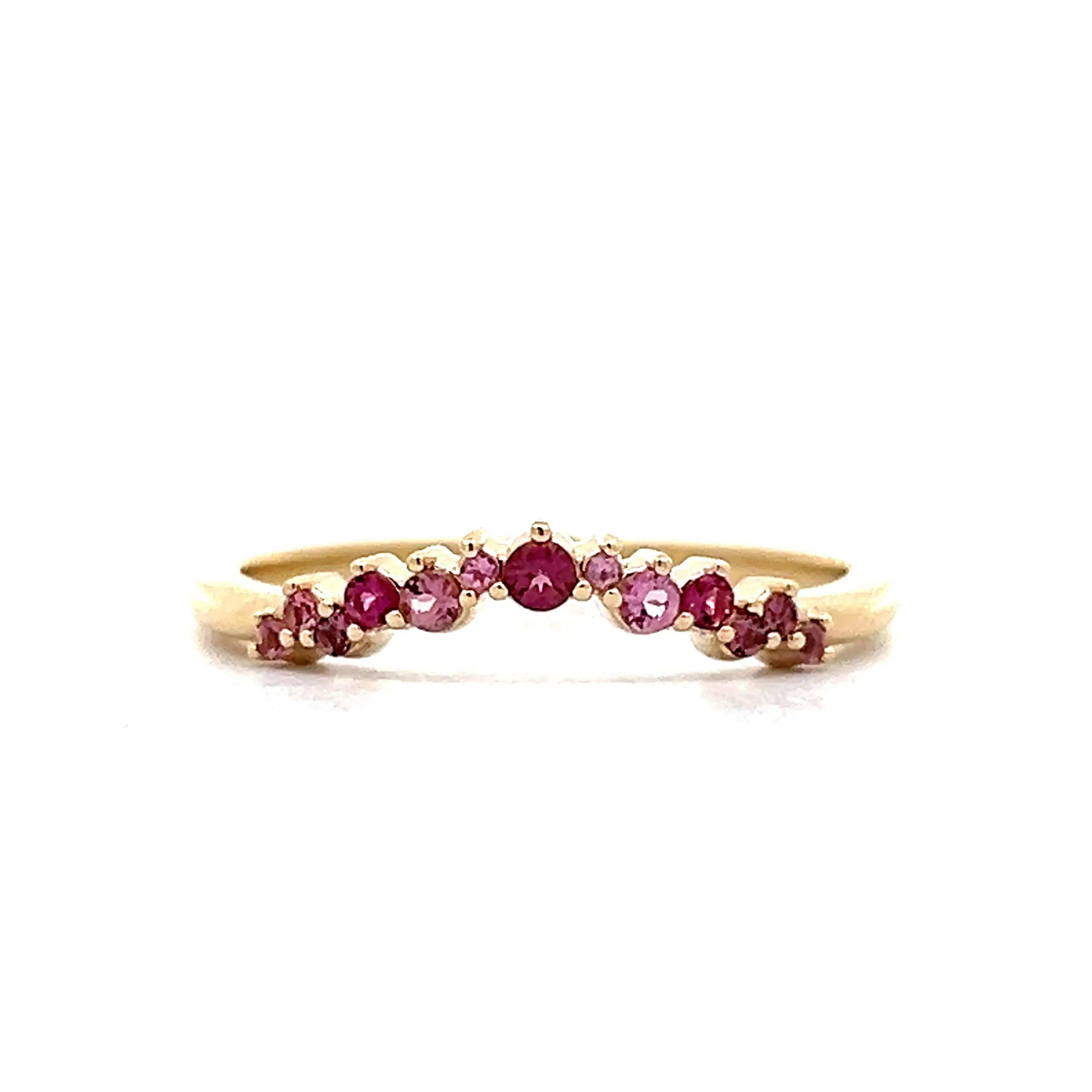 Pink Tourmaline Contoured Wedding Band in Yellow Gold