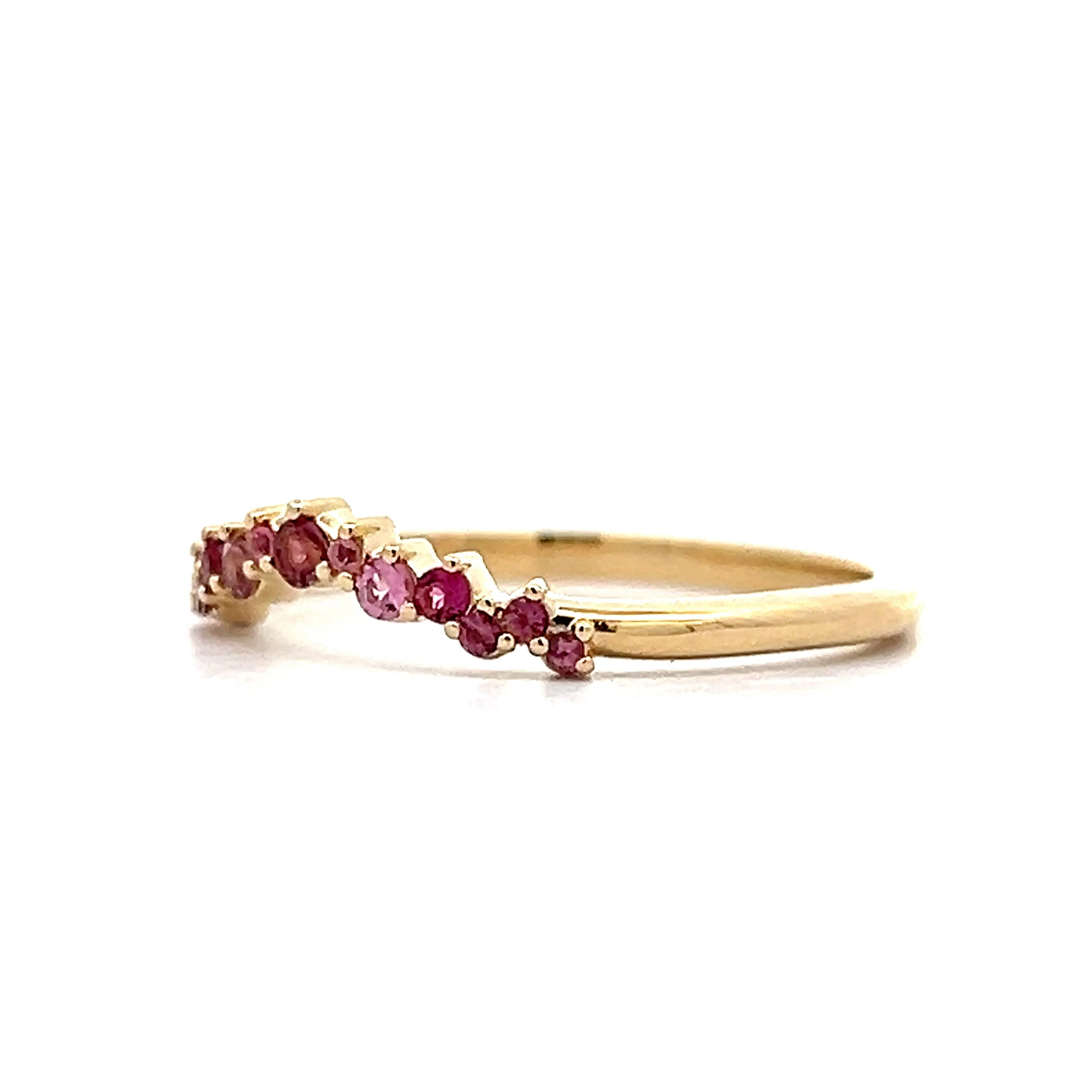 Pink Tourmaline Contoured Wedding Band in Yellow Gold - Image 2