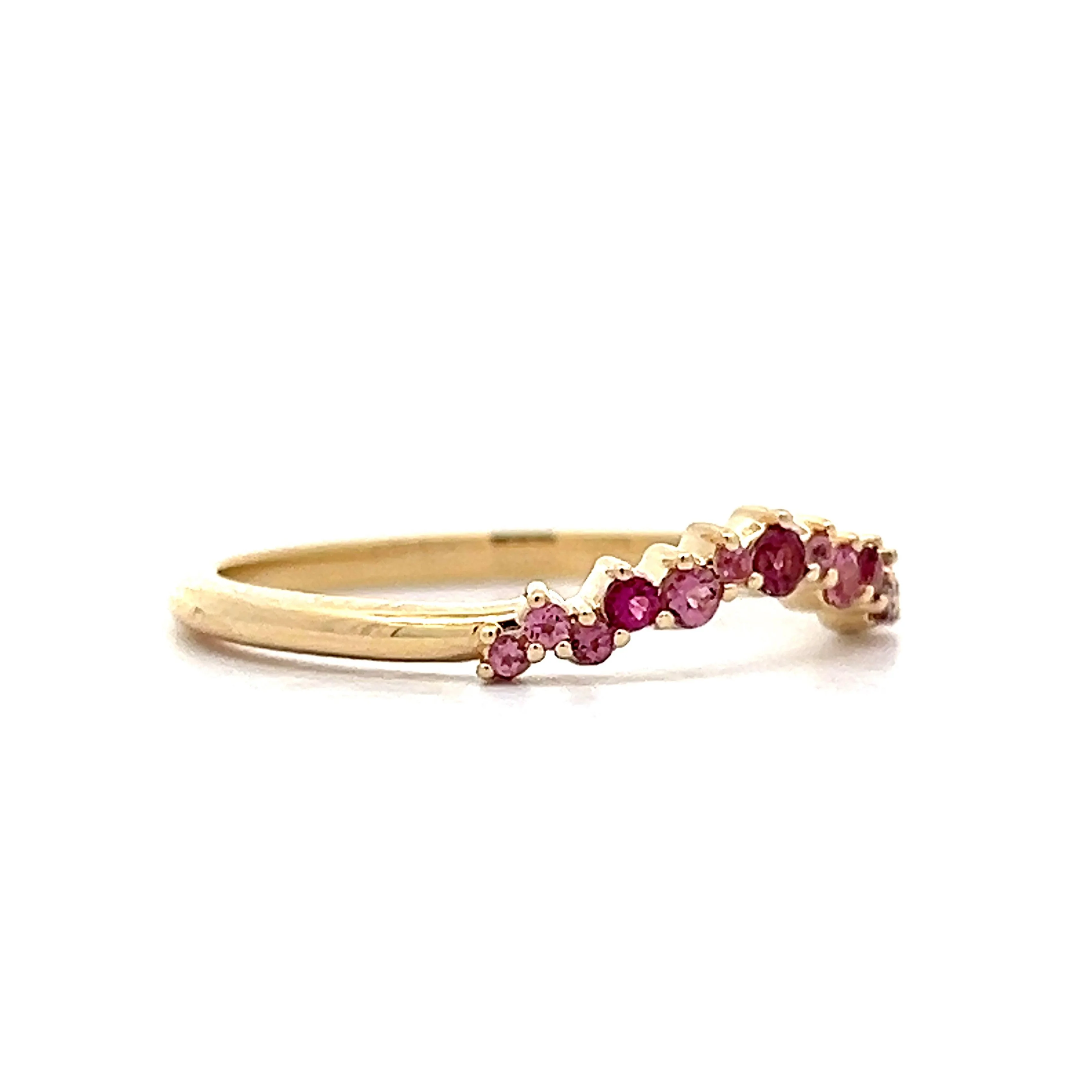 Pink Tourmaline Contoured Wedding Band in Yellow Gold - Image 3