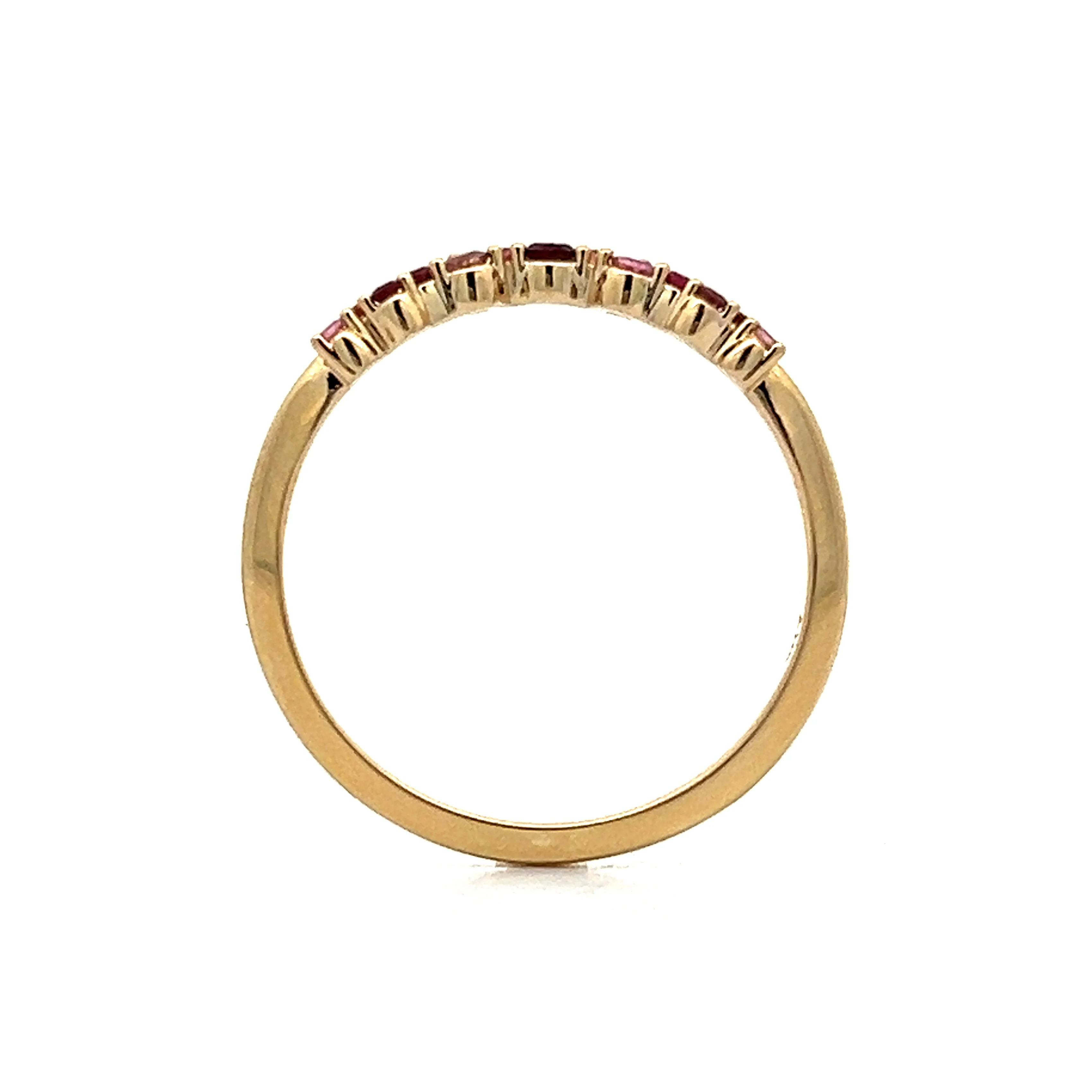 Pink Tourmaline Contoured Wedding Band in Yellow Gold - Image 4