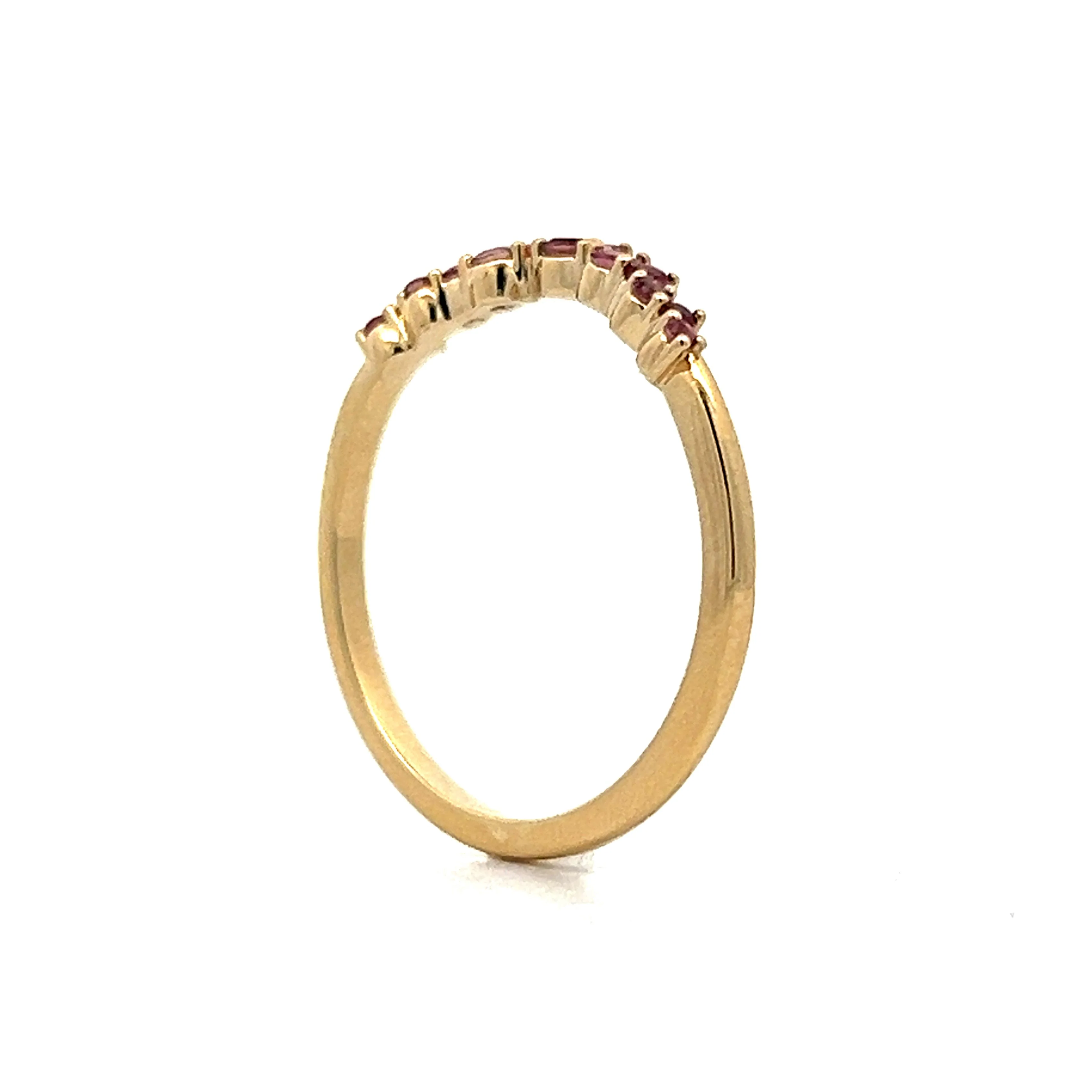 Pink Tourmaline Contoured Wedding Band in Yellow Gold - Image 5