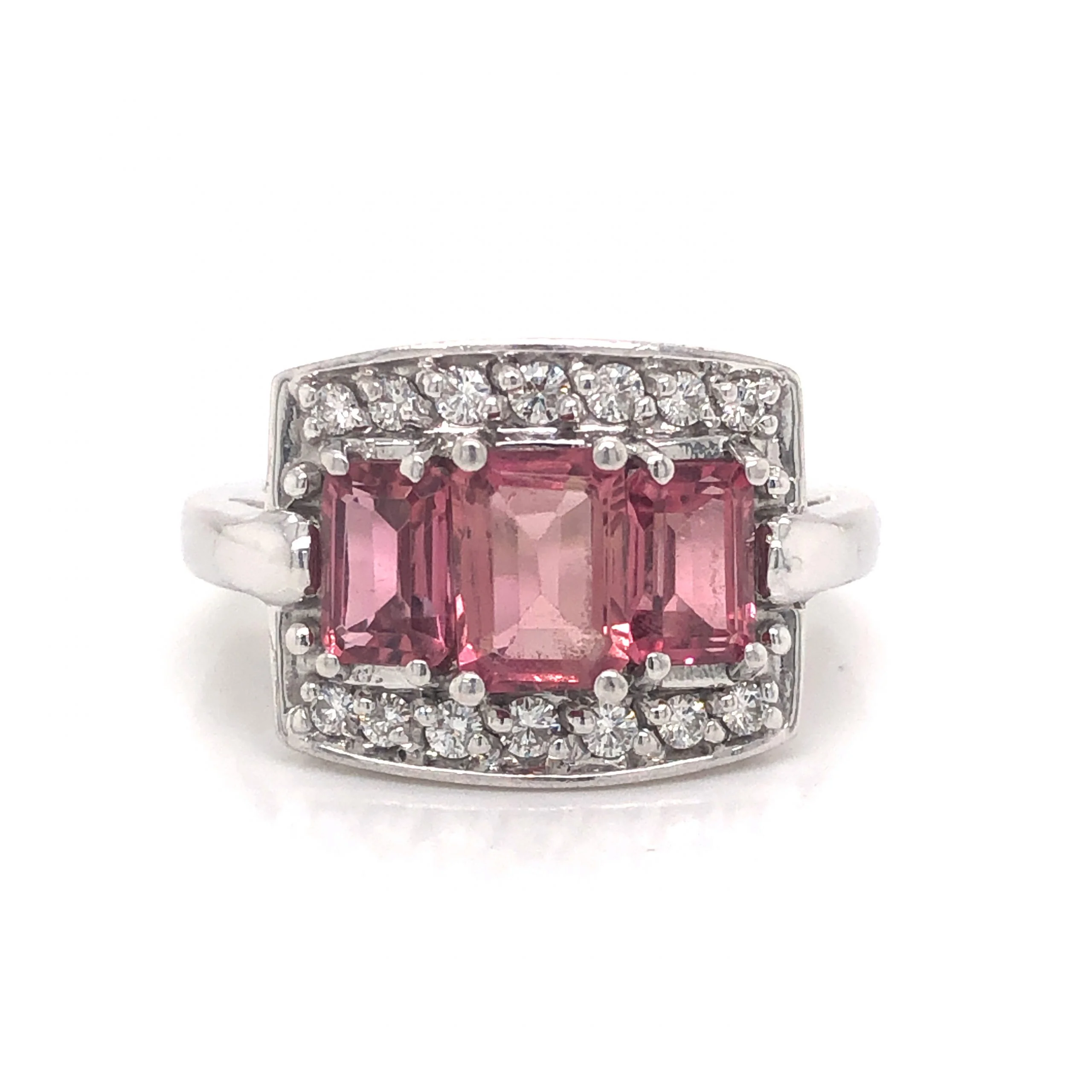 Pink Tourmaline & Diamond Cocktail Ring in 14k White Gold