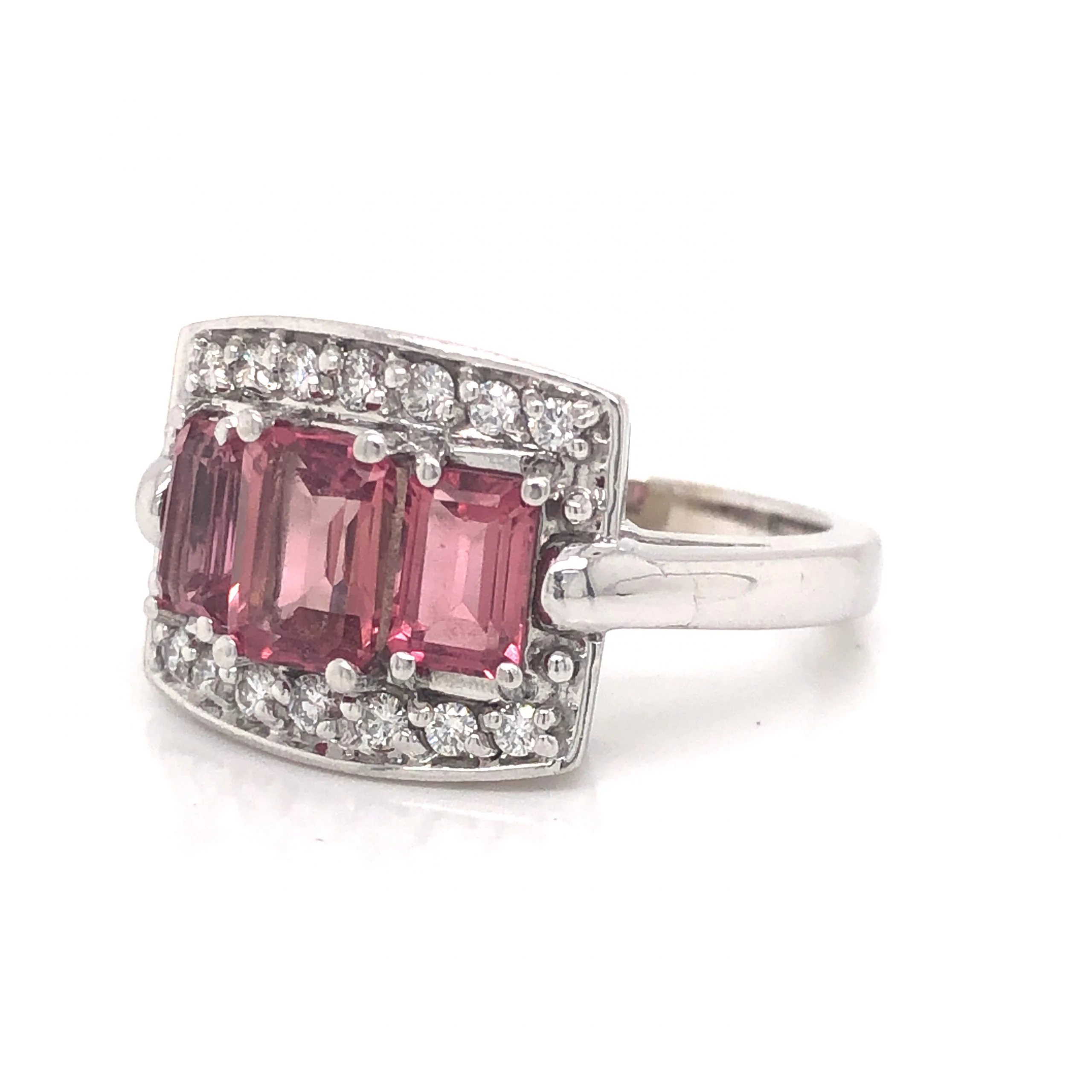 Pink Tourmaline & Diamond Cocktail Ring in 14k White Gold - Image 2