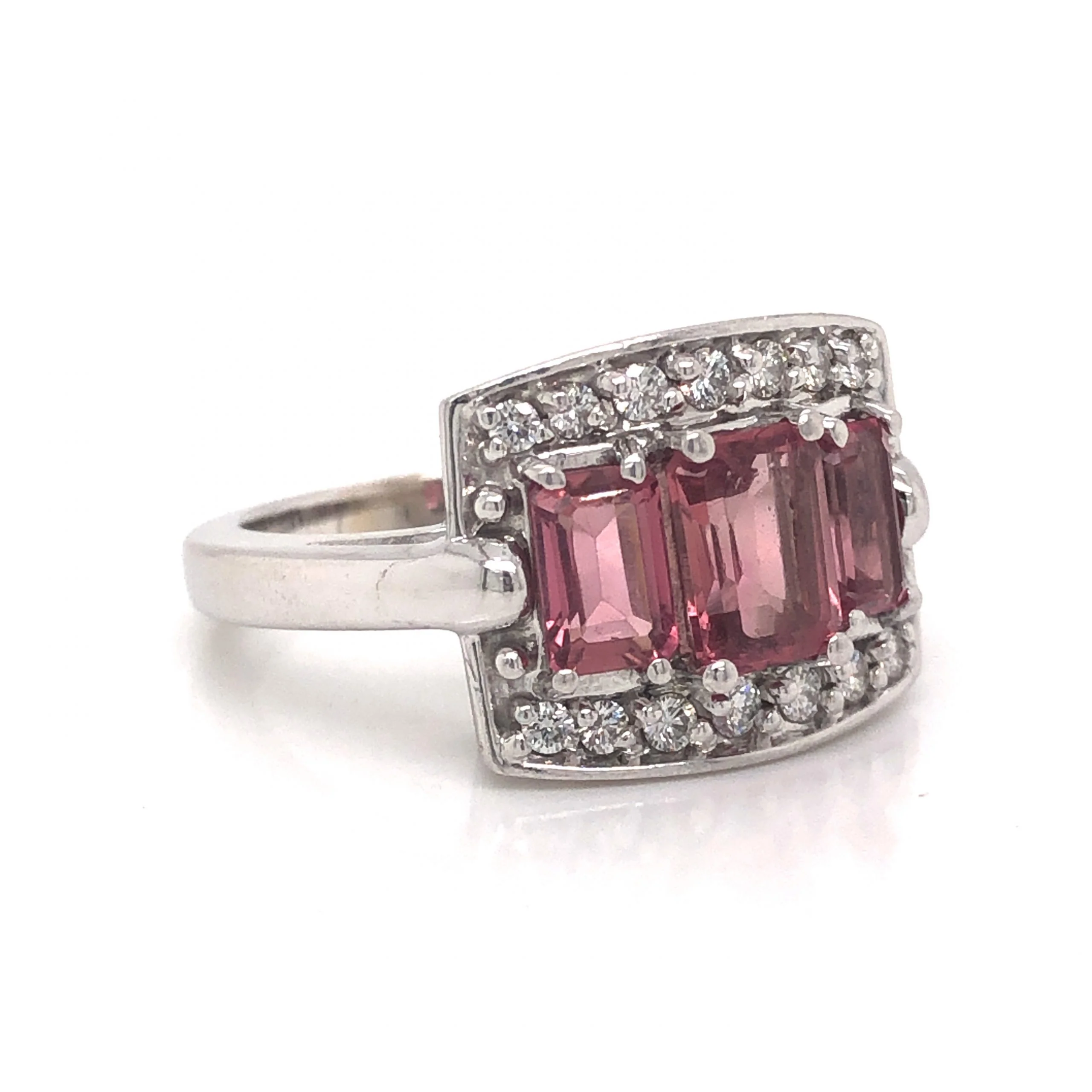 Pink Tourmaline & Diamond Cocktail Ring in 14k White Gold - Image 3