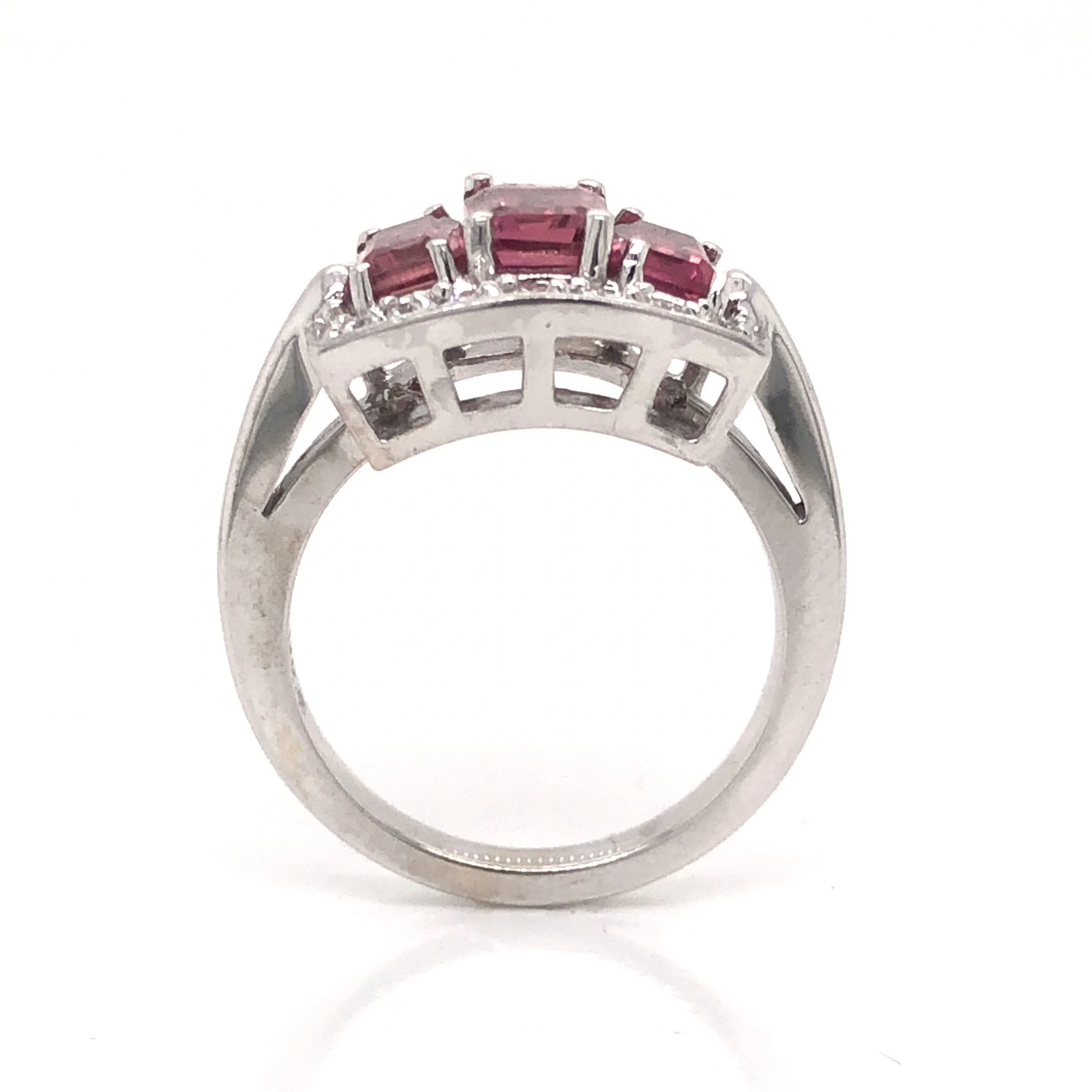Pink Tourmaline & Diamond Cocktail Ring in 14k White Gold - Image 4