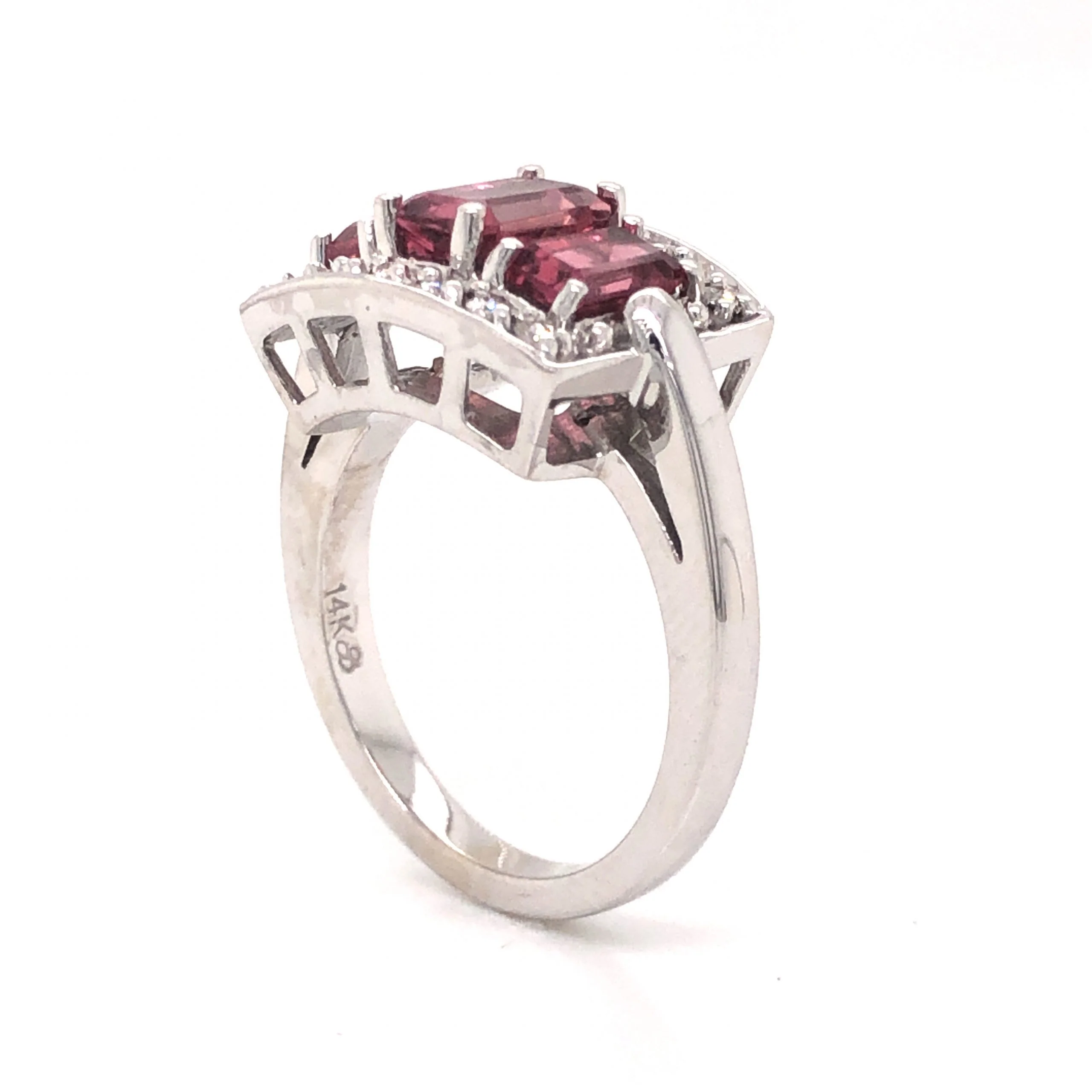 Pink Tourmaline & Diamond Cocktail Ring in 14k White Gold - Image 5