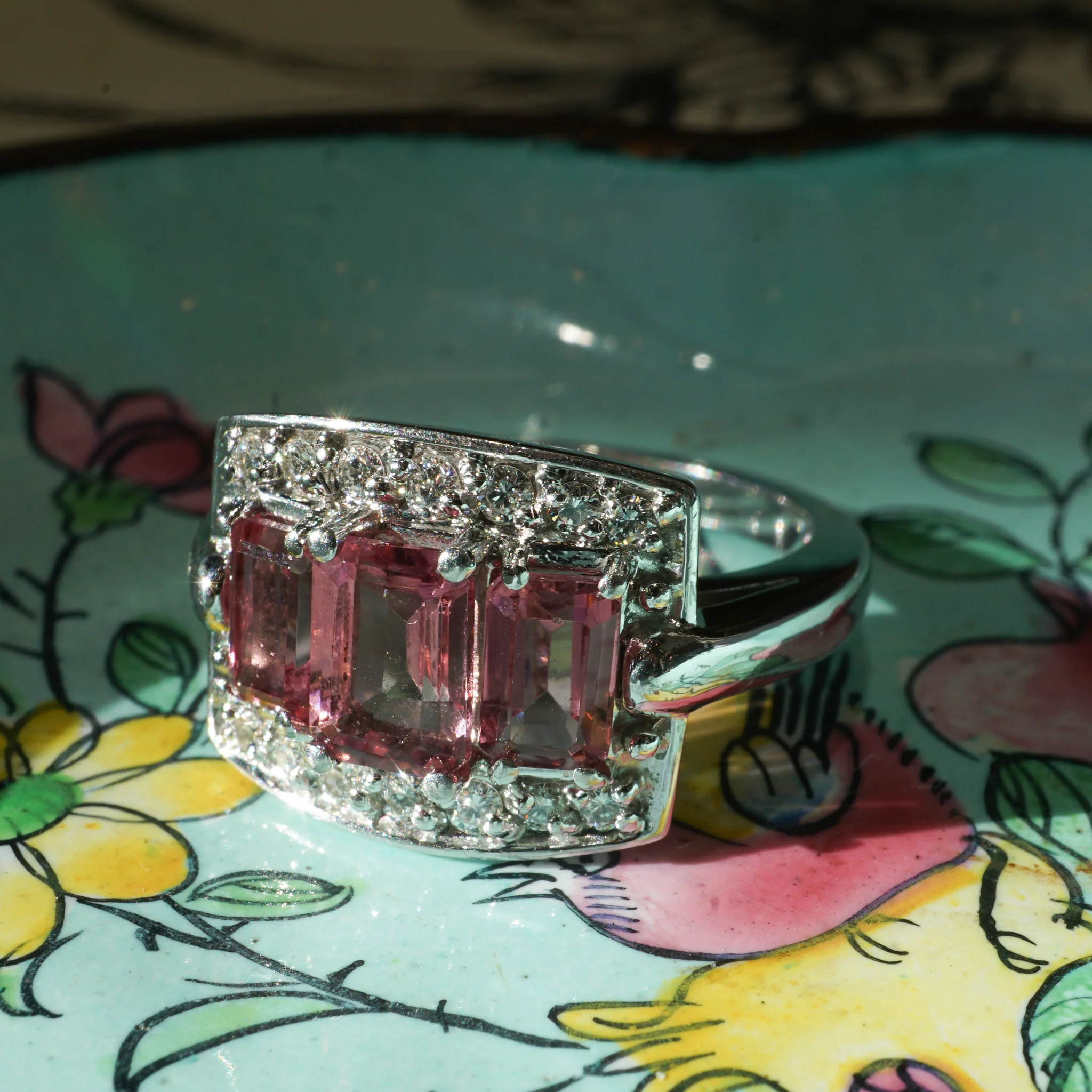 Pink Tourmaline & Diamond Cocktail Ring in 14k White Gold - Image 6