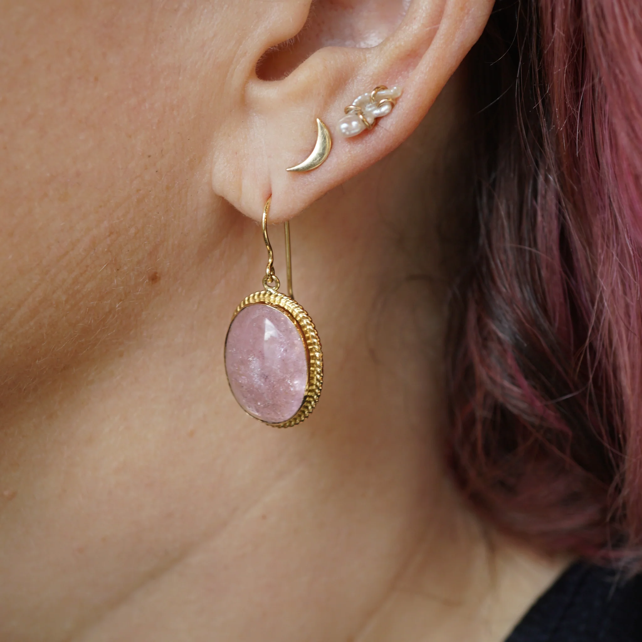 Pink Tourmaline Drop Earrings in 18k Yellow Gold - Image 4