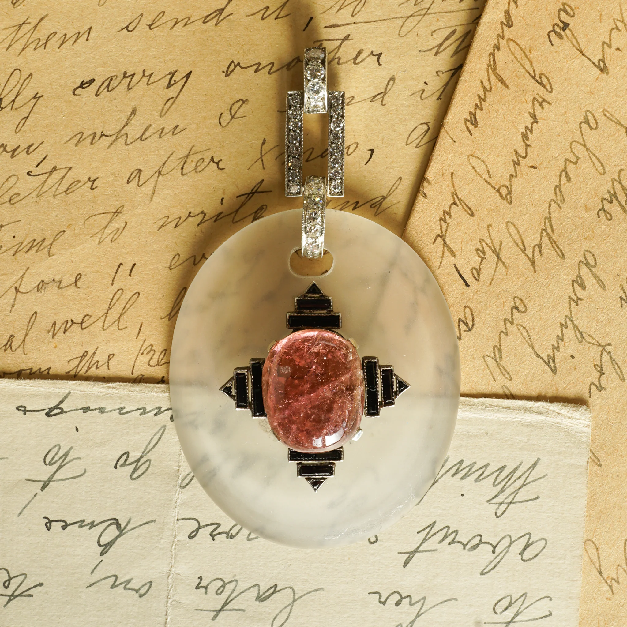 Pink Tourmaline Pendant w/ Diamonds in Sterling Silver - Image 4
