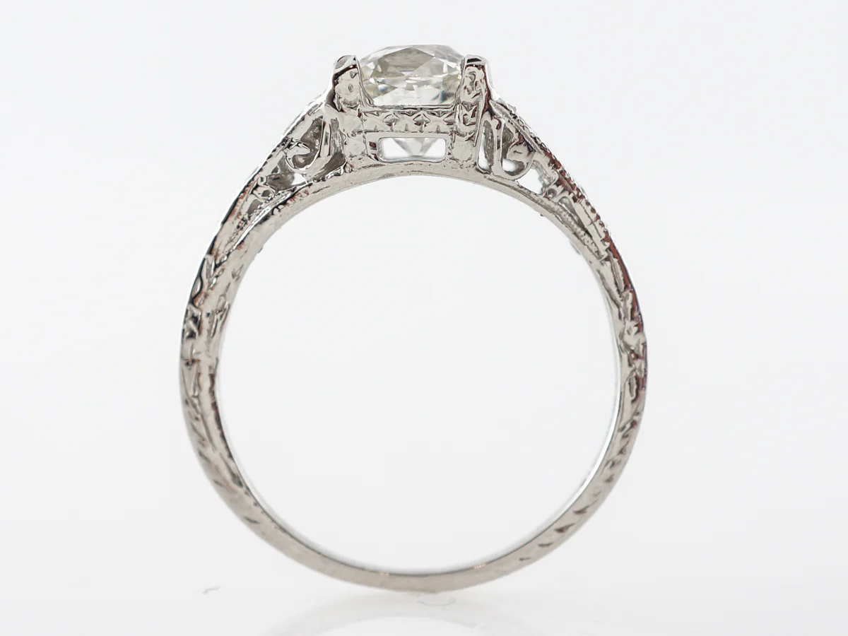 Platinum Art Deco Engagement Ring w/ Cushion Cut Diamond - Image 4