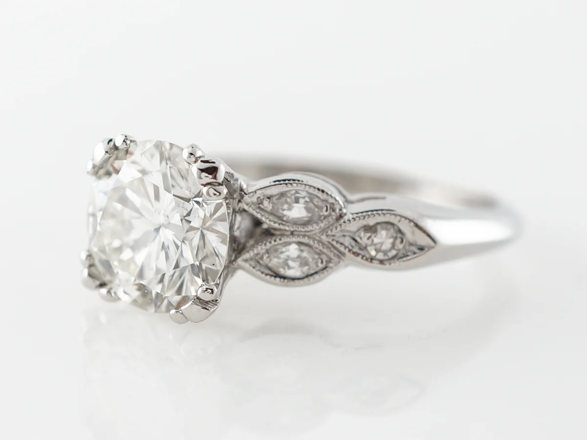 Platinum Deco Engagement Ring w/ Round Brilliant Diamond - Image 2