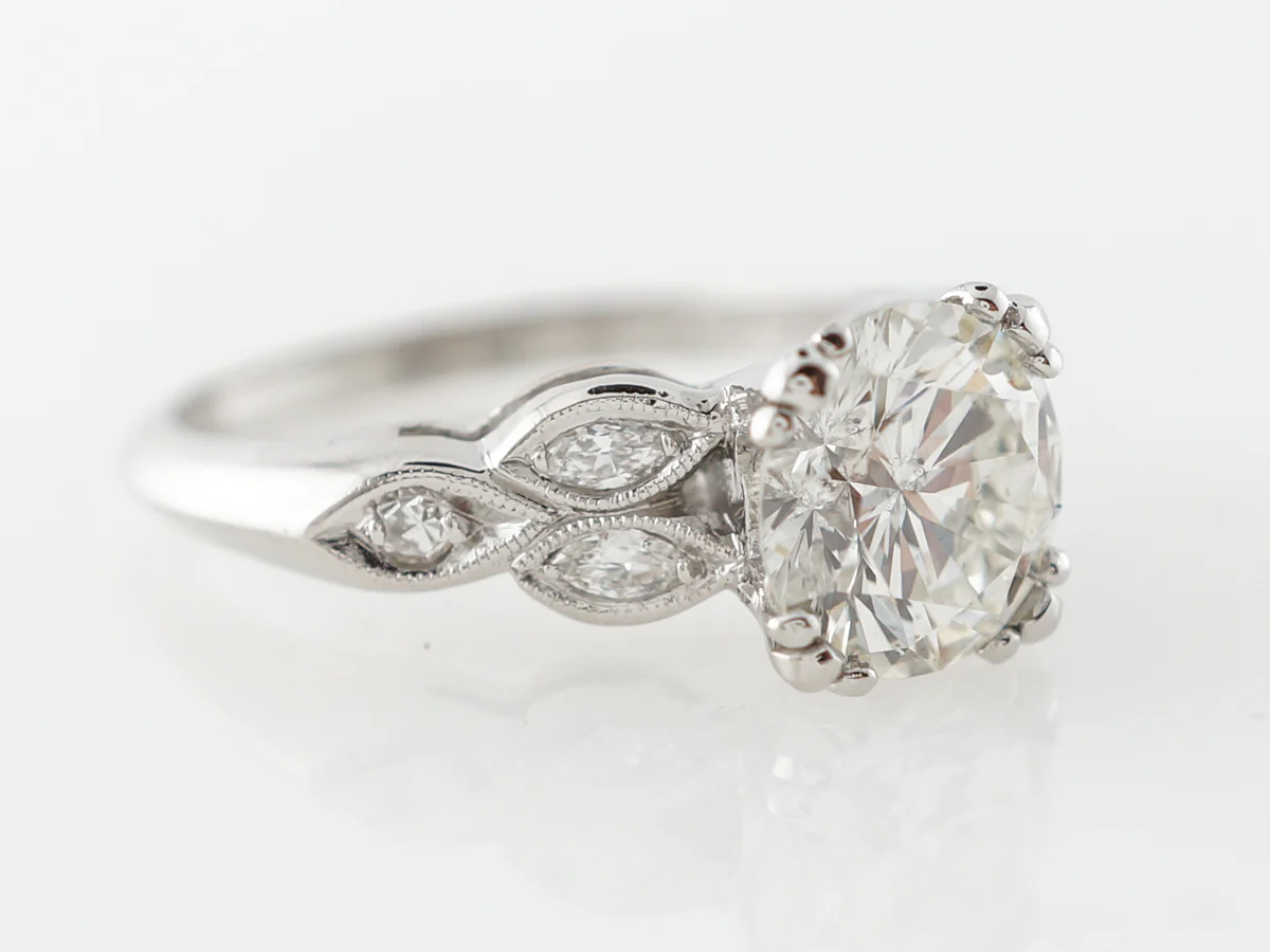 Platinum Deco Engagement Ring w/ Round Brilliant Diamond - Image 3