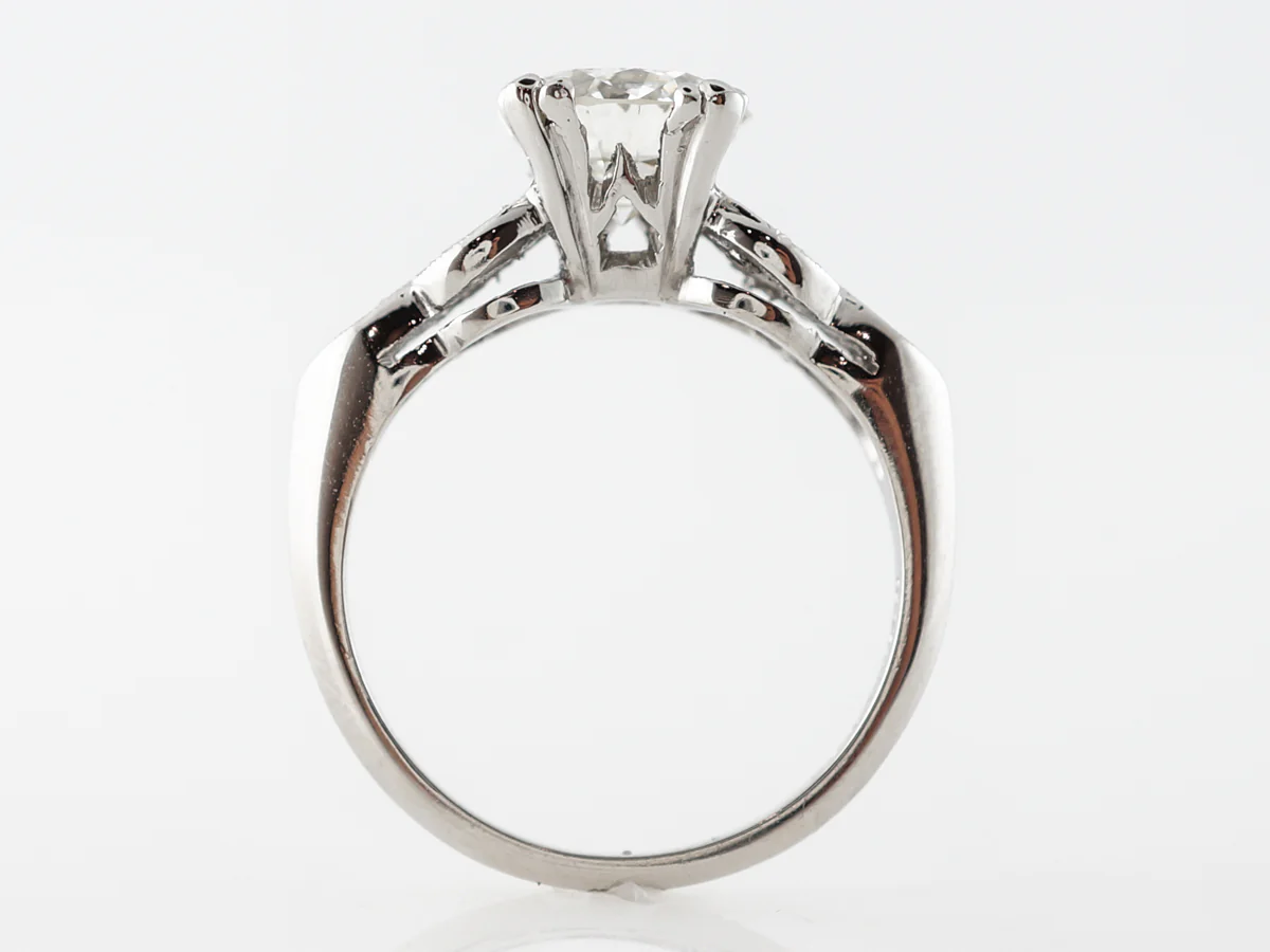 Platinum Deco Engagement Ring w/ Round Brilliant Diamond - Image 4