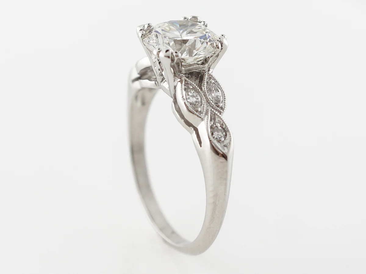 Platinum Deco Engagement Ring w/ Round Brilliant Diamond - Image 5