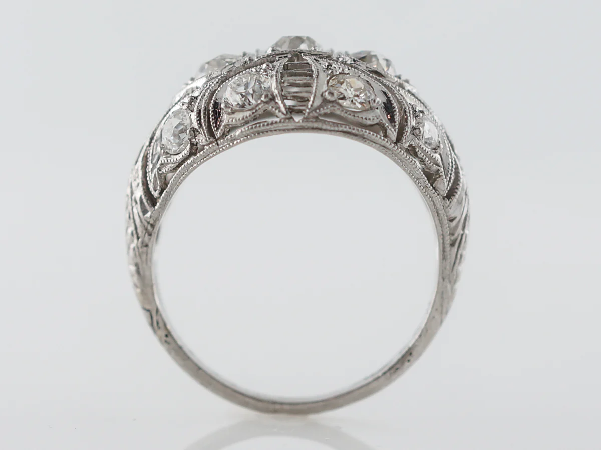 Platinum Filigree Cocktail Ring w/ Old Cut Diamonds - Image 4