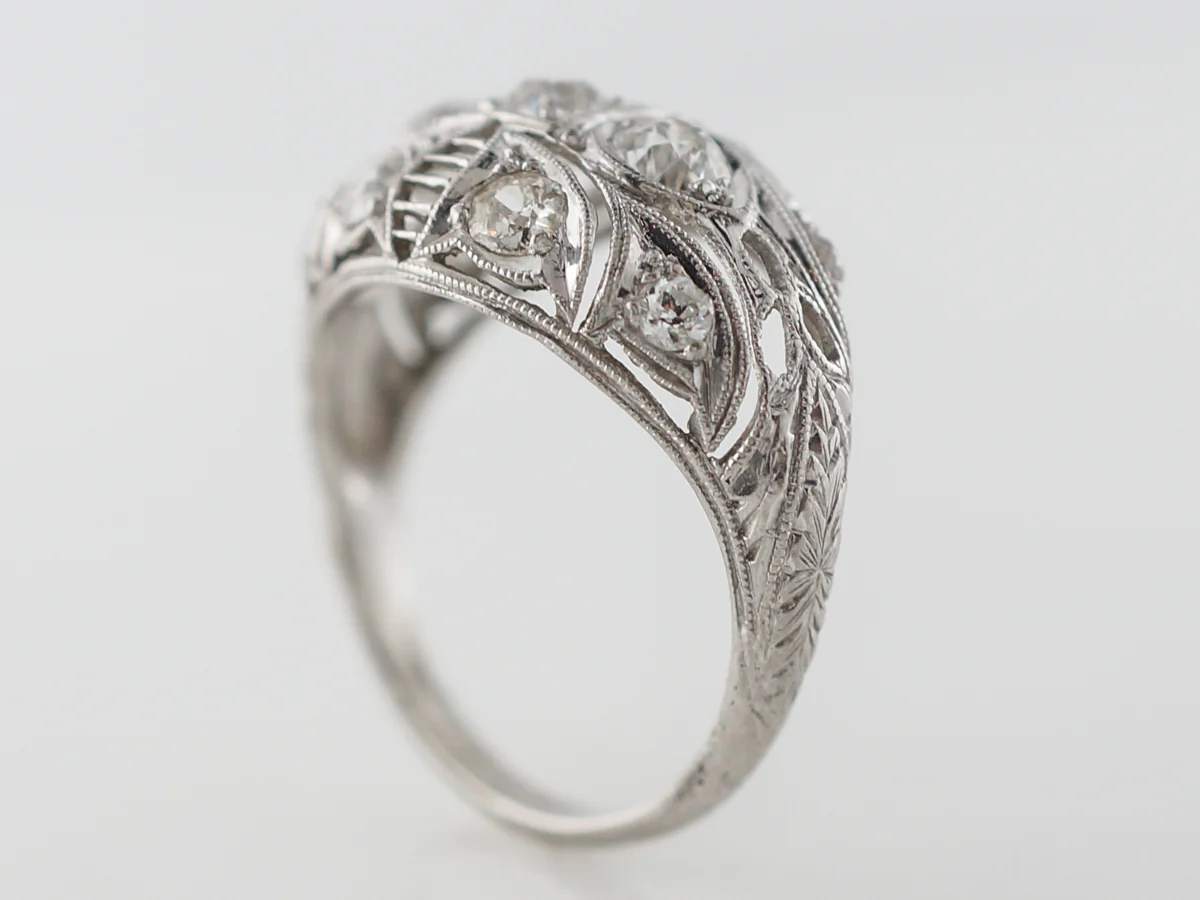 Platinum Filigree Cocktail Ring w/ Old Cut Diamonds - Image 5