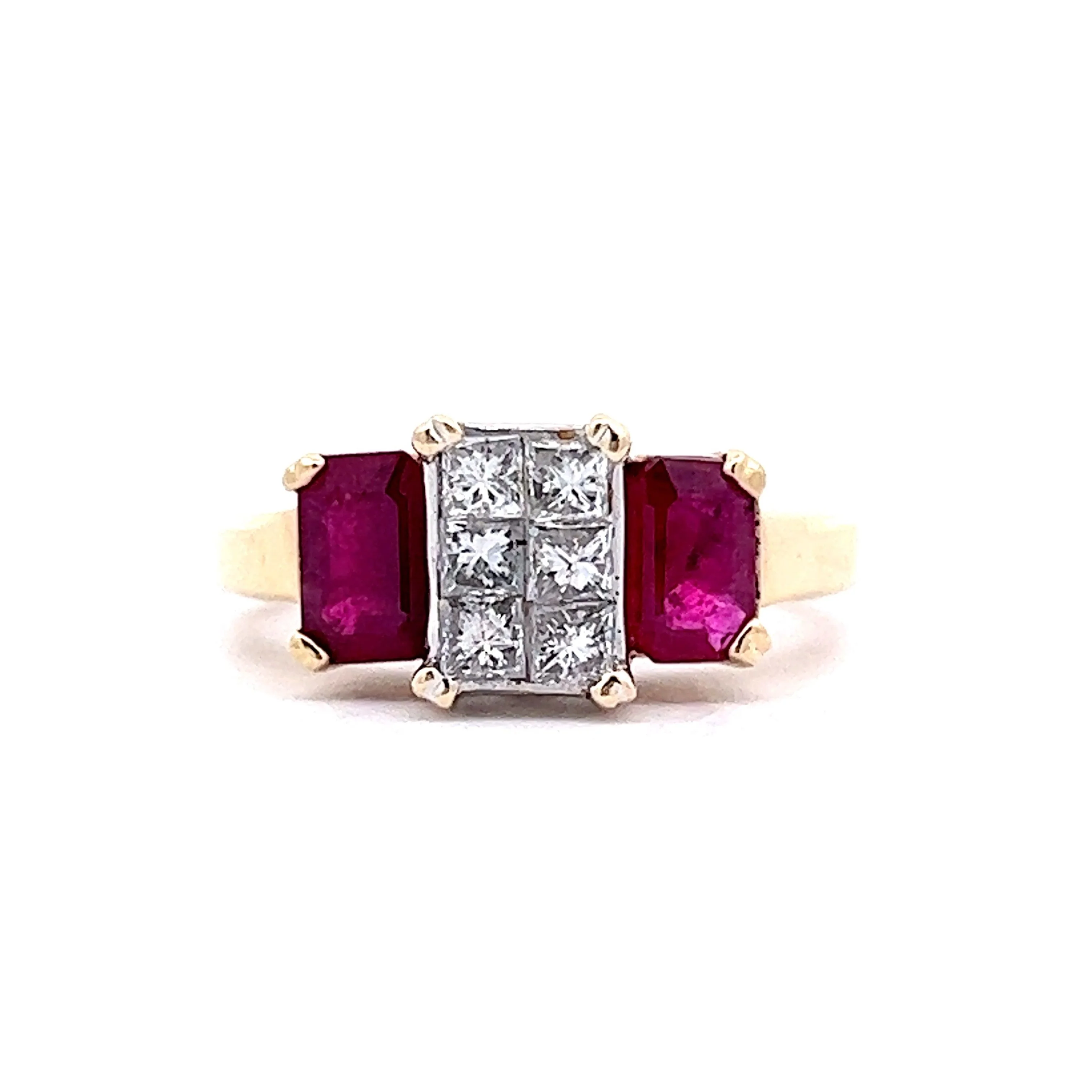 Princess Cut Diamond & Ruby Engagement Ring in 14k Yellow Gold