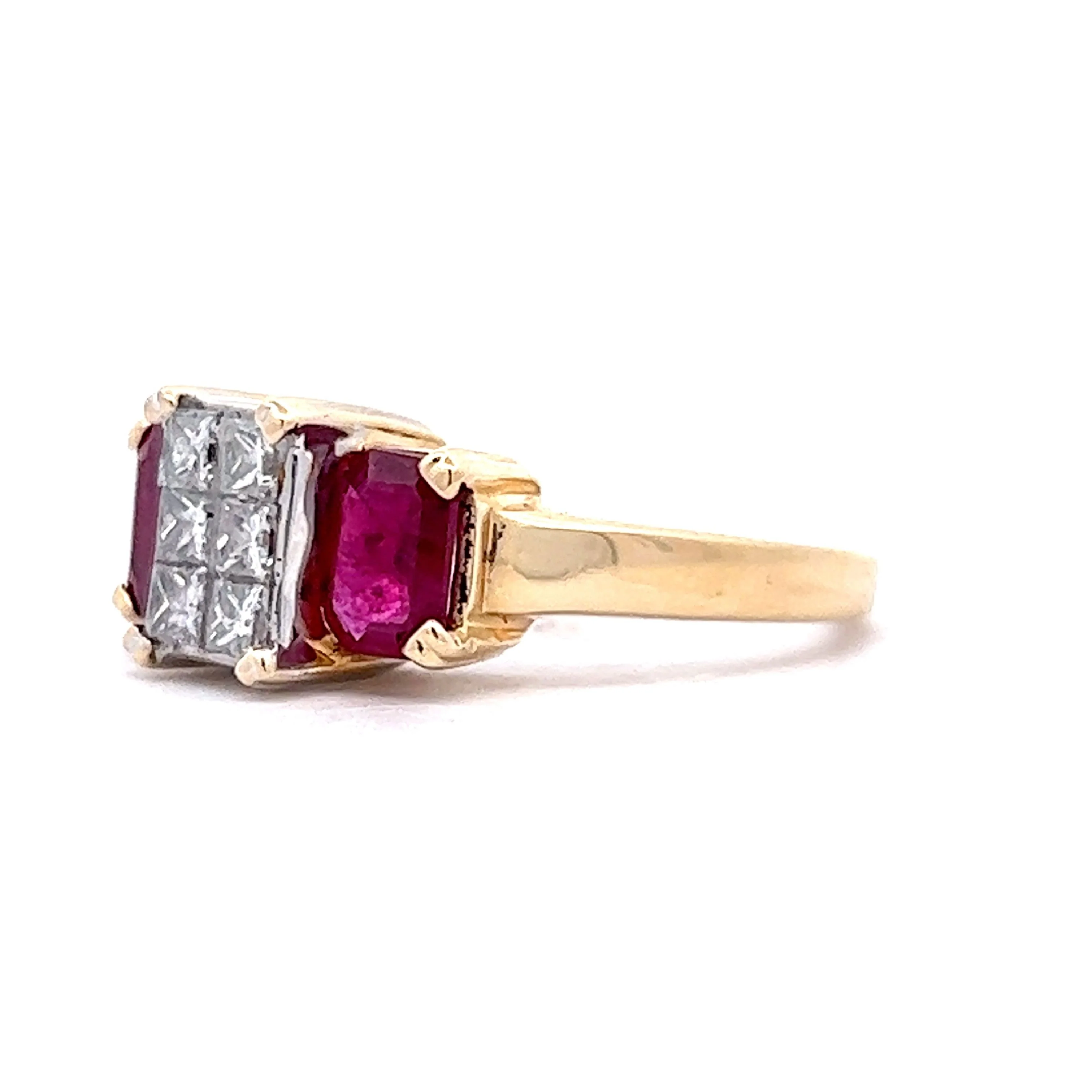 Princess Cut Diamond & Ruby Engagement Ring in 14k Yellow Gold - Image 2