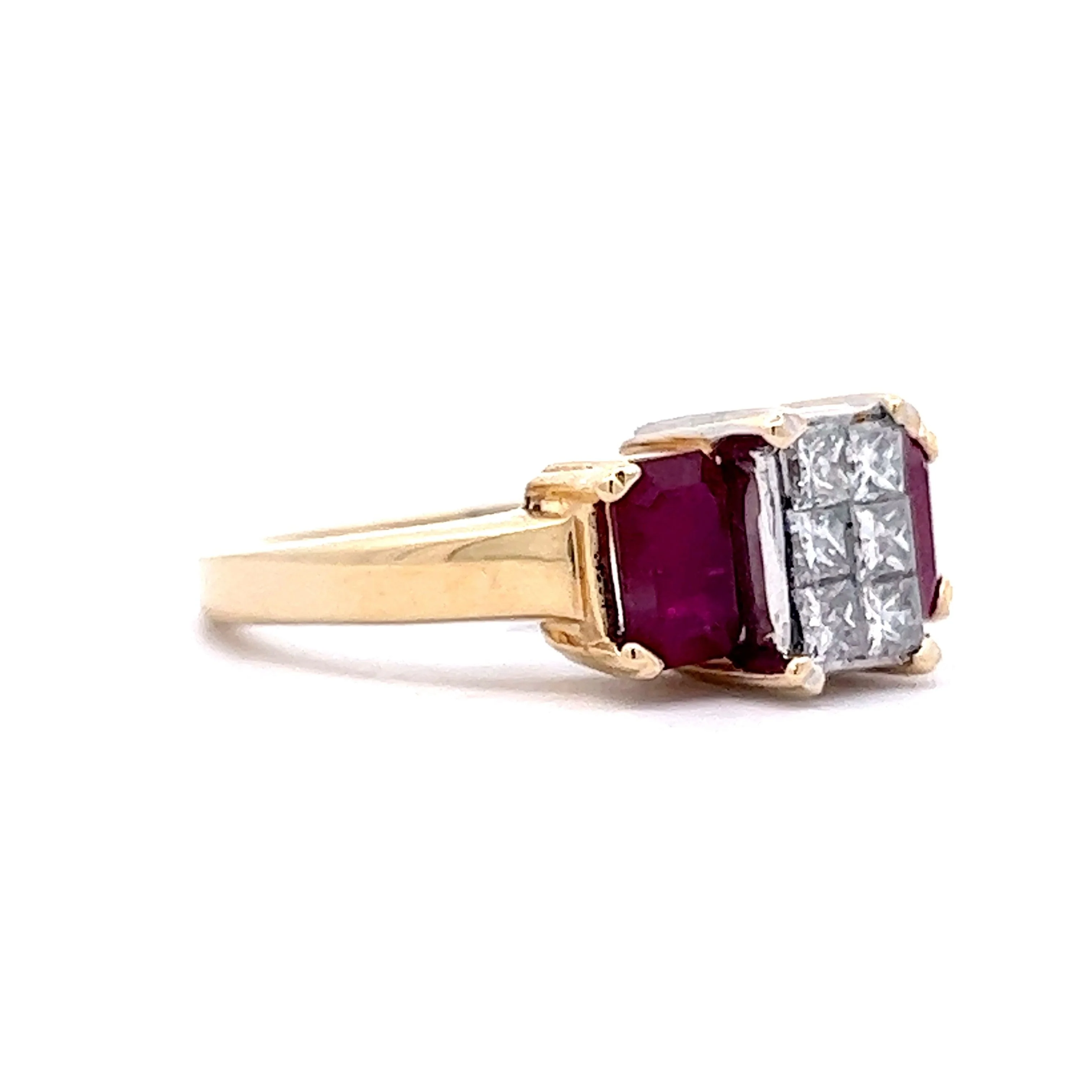 Princess Cut Diamond & Ruby Engagement Ring in 14k Yellow Gold - Image 3