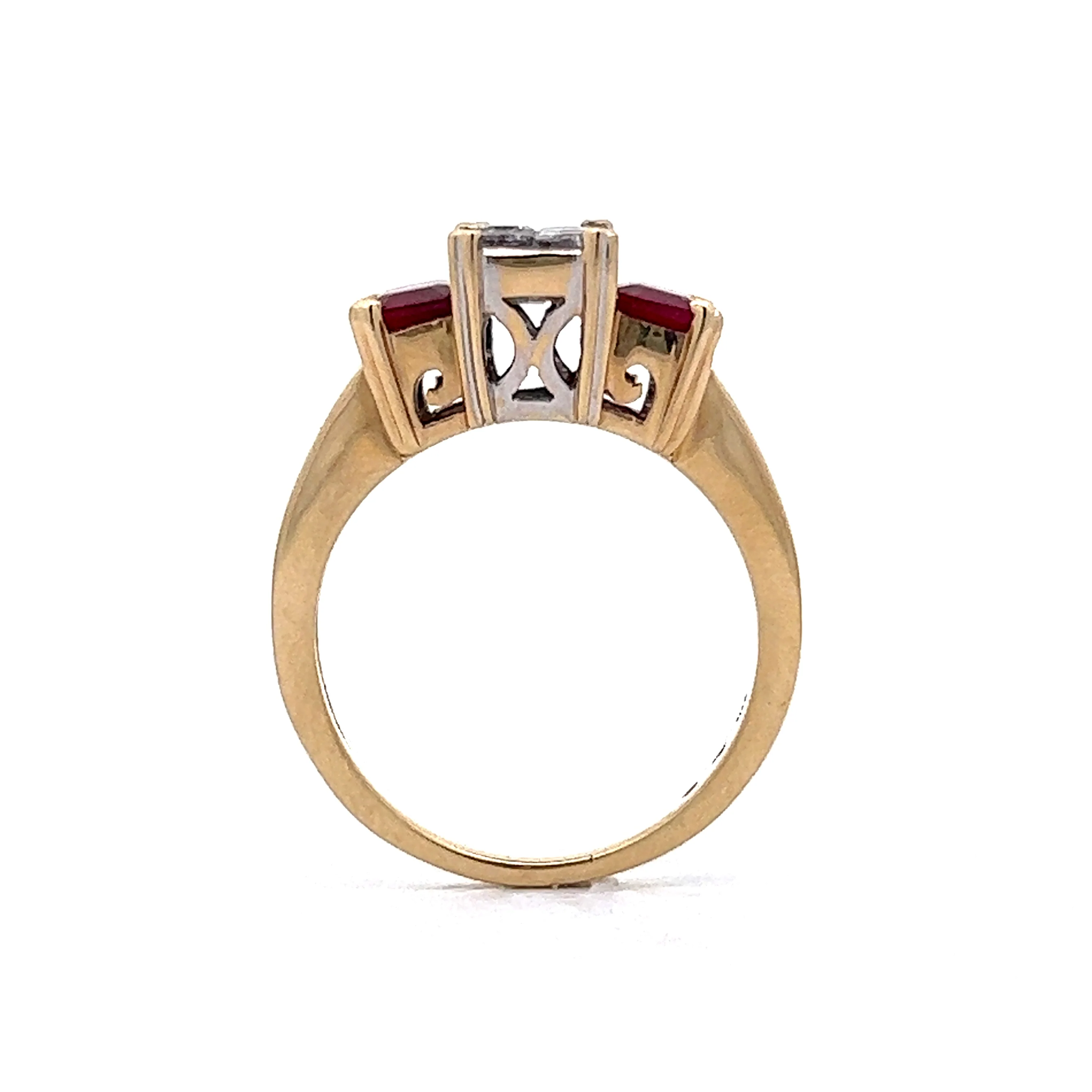 Princess Cut Diamond & Ruby Engagement Ring in 14k Yellow Gold - Image 4