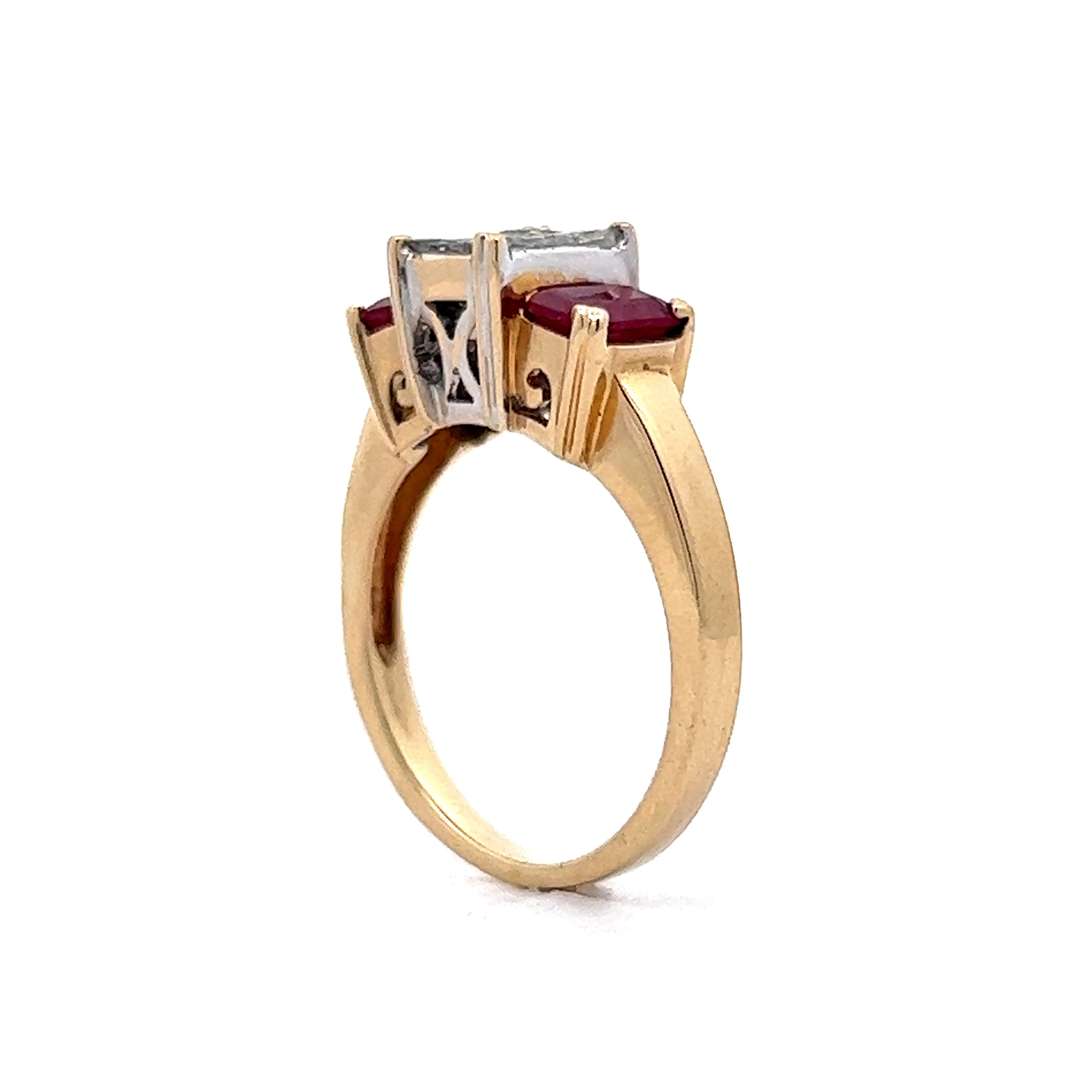 Princess Cut Diamond & Ruby Engagement Ring in 14k Yellow Gold - Image 5