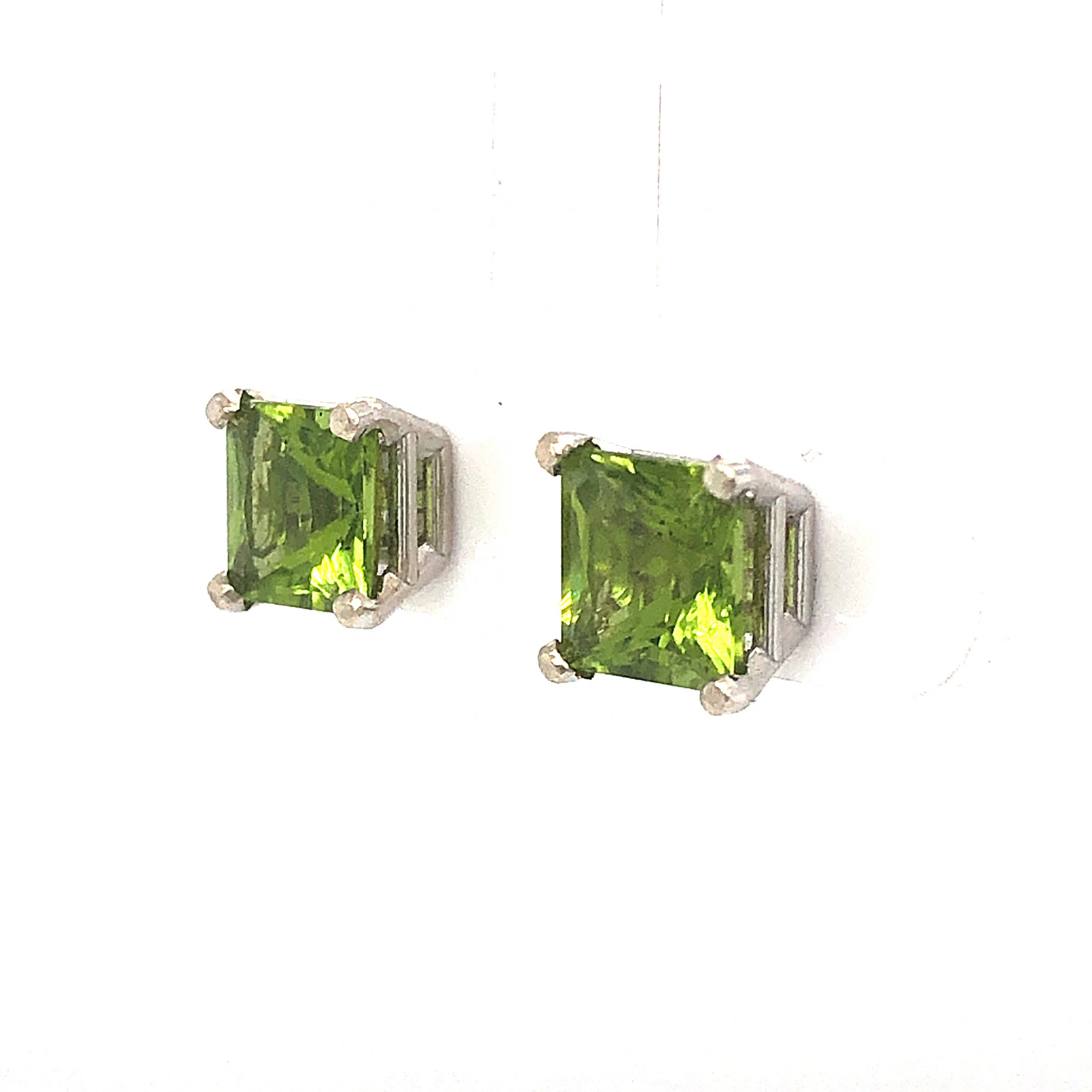 Princess Cut Peridot Stud Earrings in 14k White Gold - Image 2