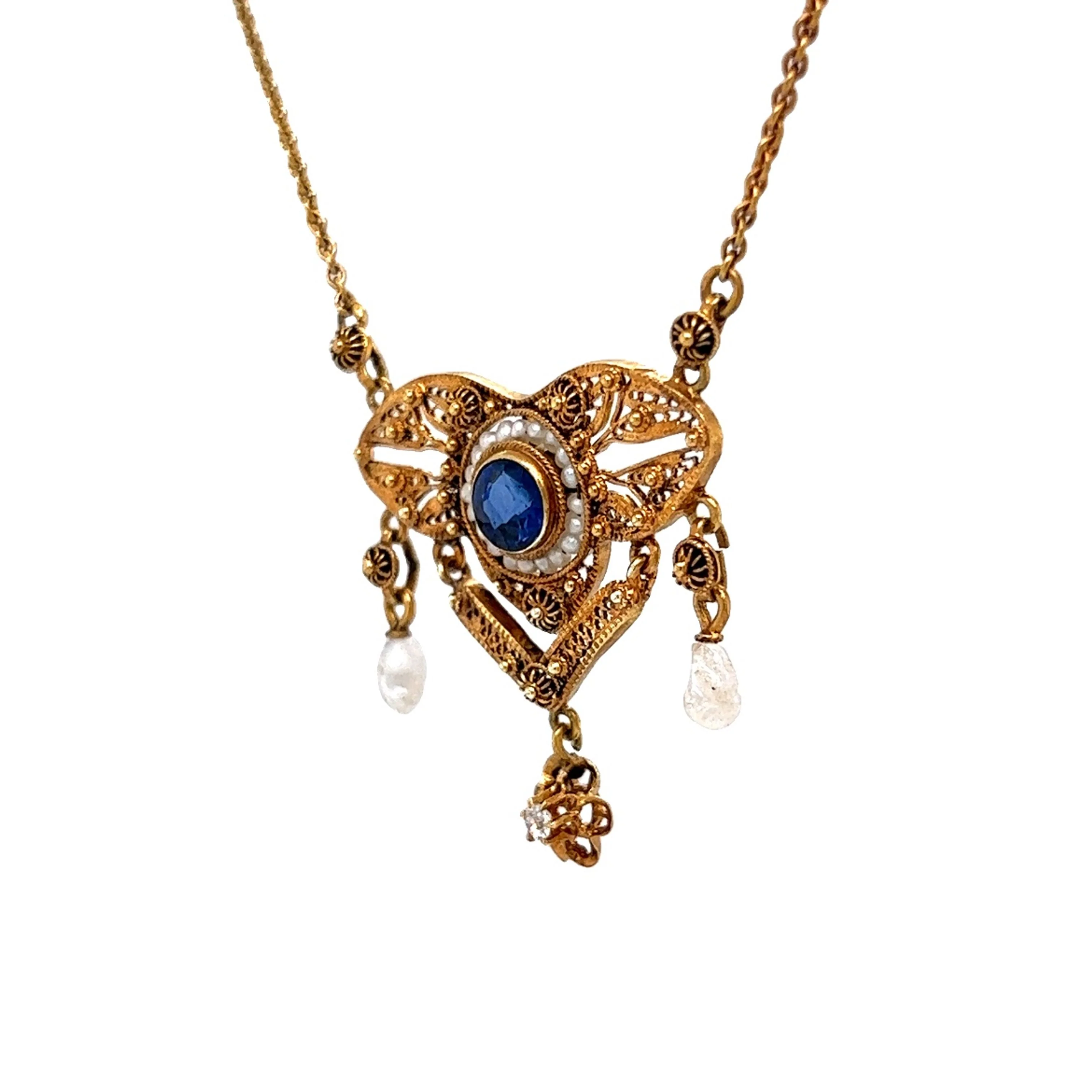.54 Antique Victorian Sapphire Pendant with Diamond & Pearls - Image 2