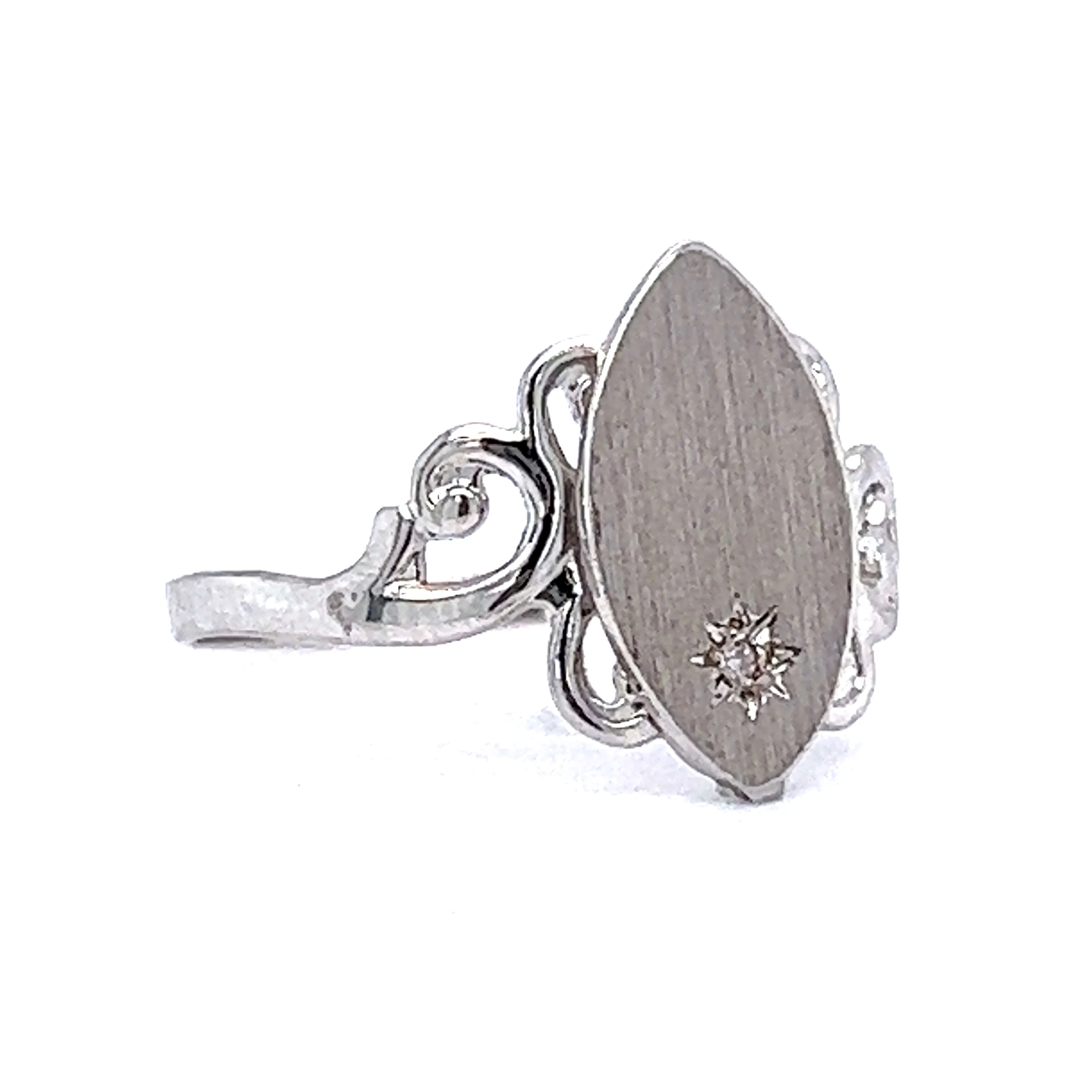 Round Brilliant Cut Diamond Signet Ring in 10k White Gold - Image 3