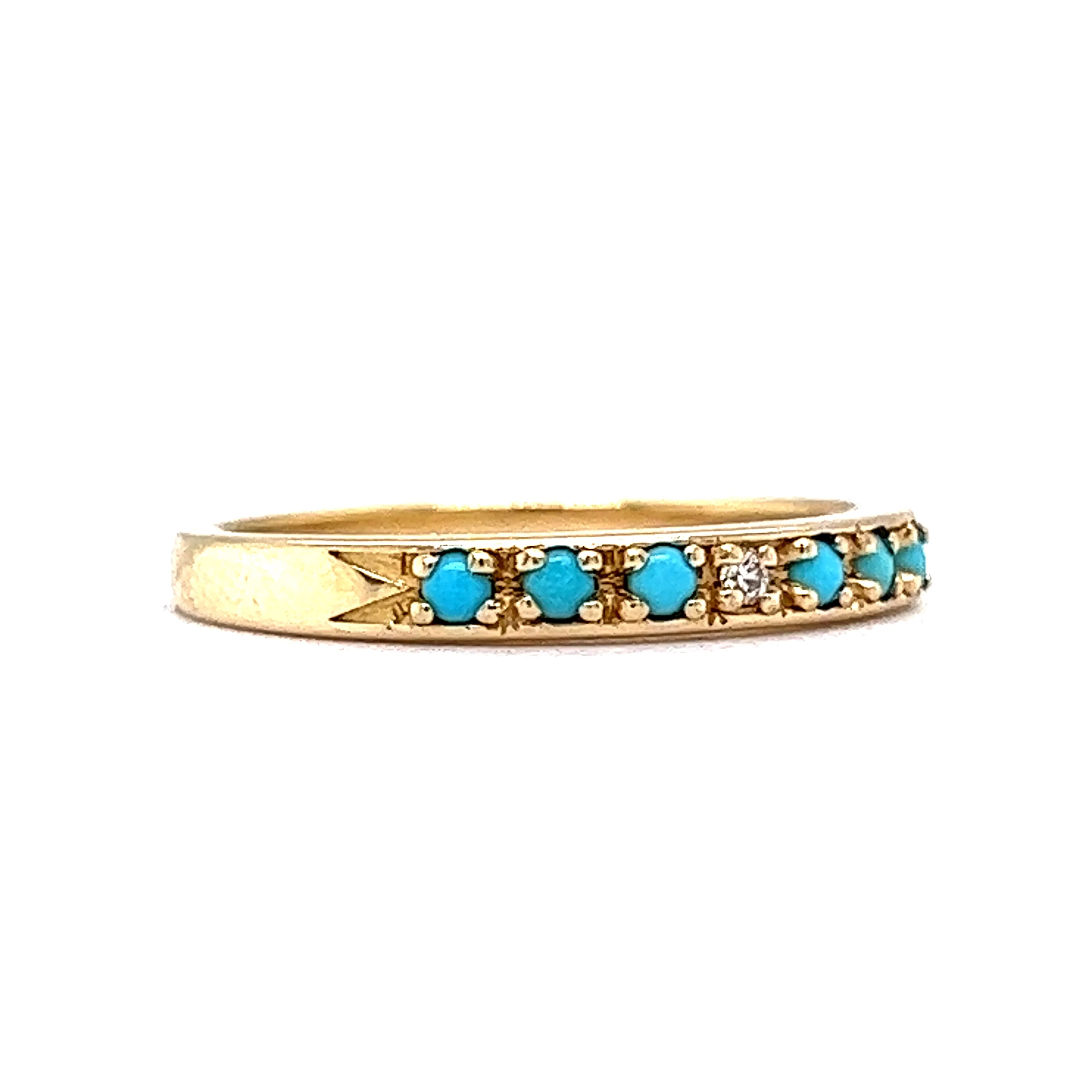Diamond & Turquoise Stacking Ring in 14k Yellow Gold - Image 3