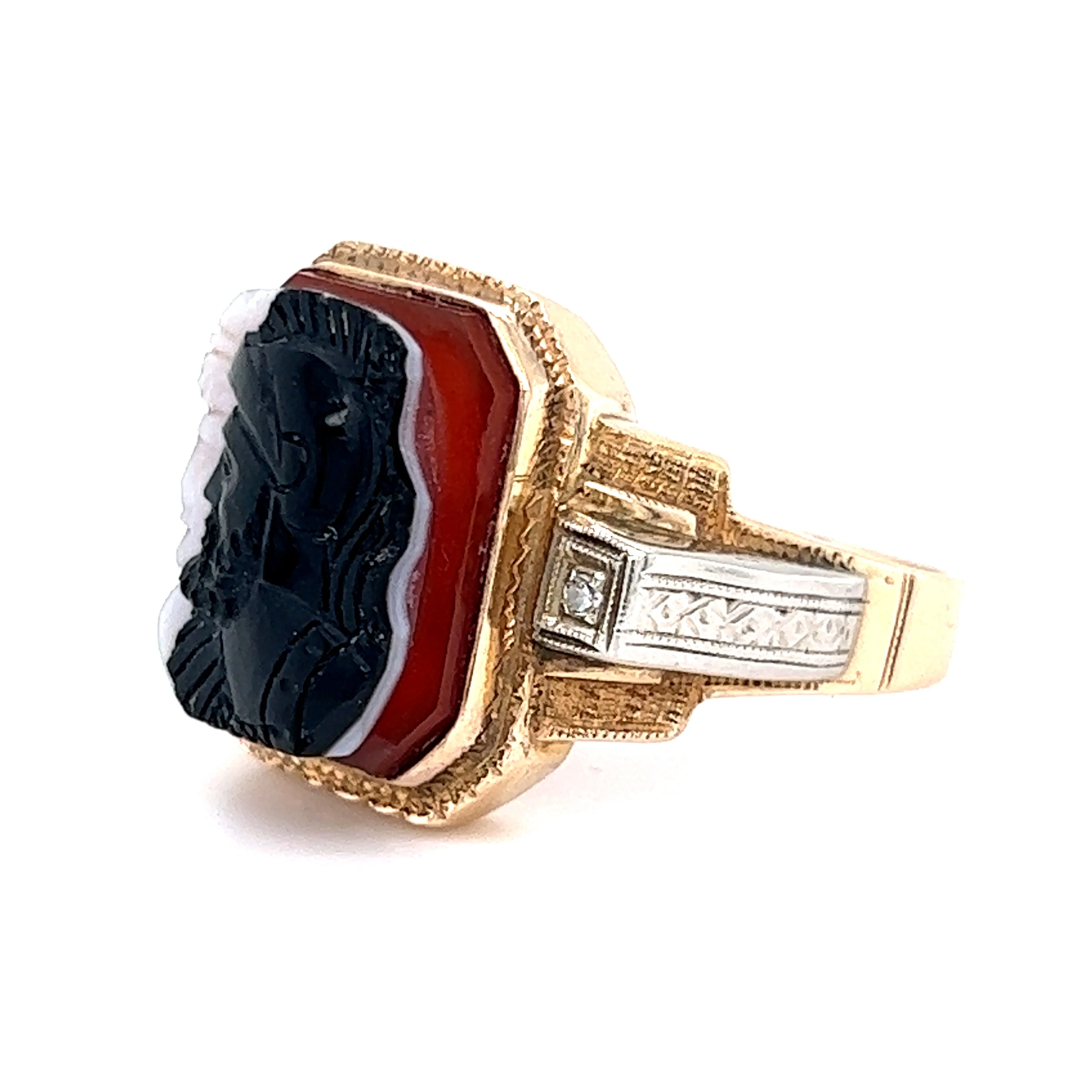 Vintage Mid-Century Agate Statement Ring in 14k Yellow Gold - Image 2