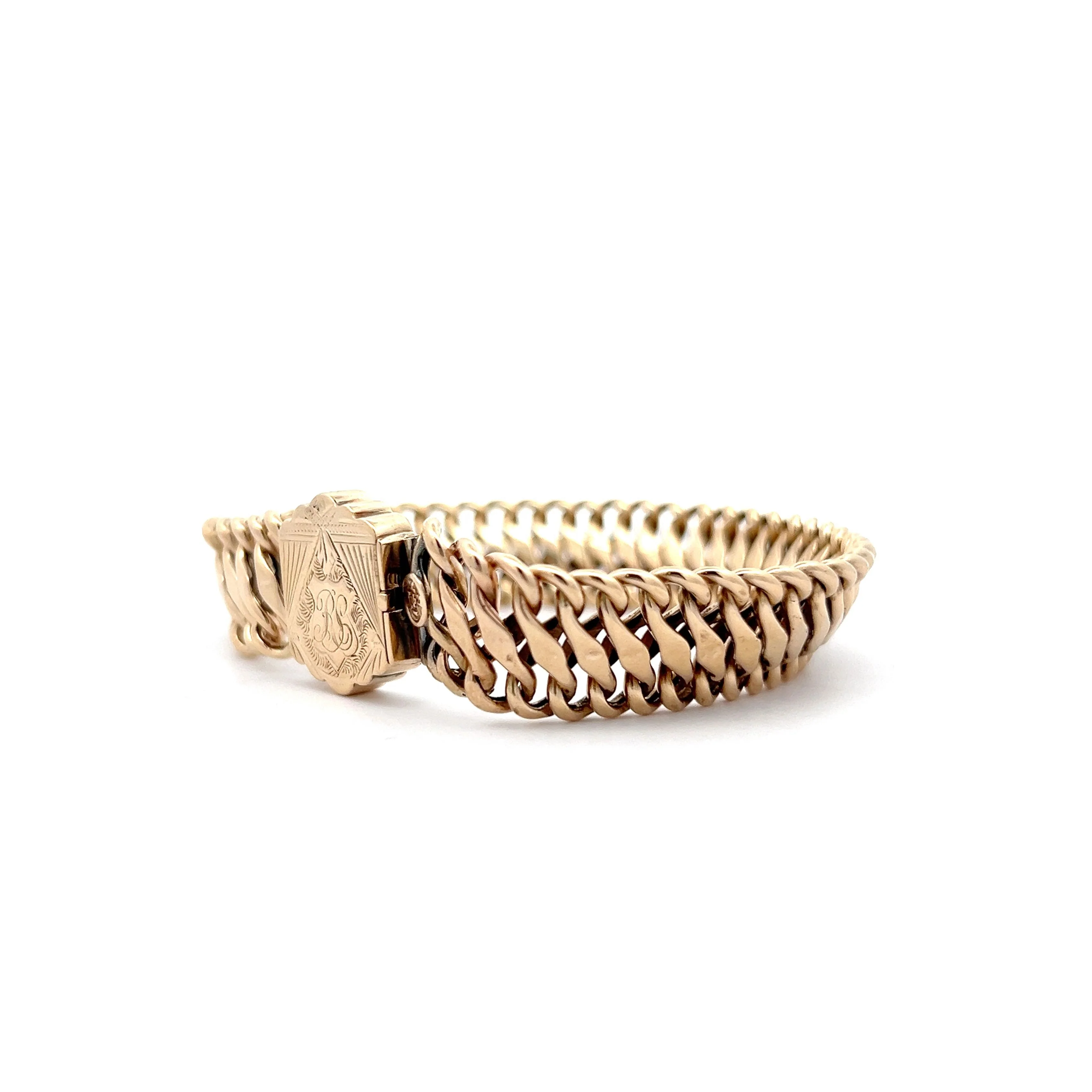 Victorian Link Bracelet w/ Engraving in 14k Yellow Gold - Image 2