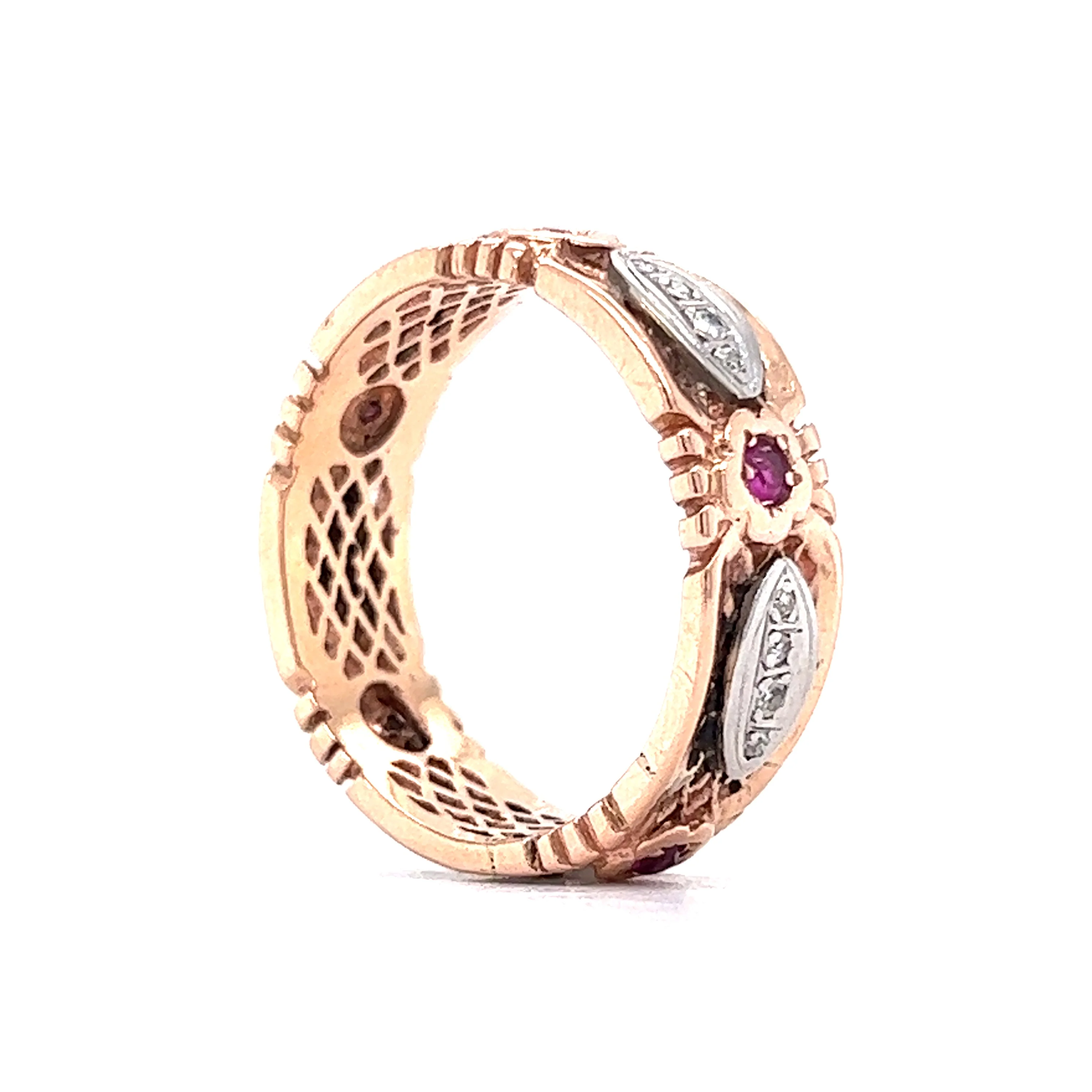 .30 Vintage Men's Wedding Band w/ Rubies & Diamonds in 14k Rose Gold - Image 5