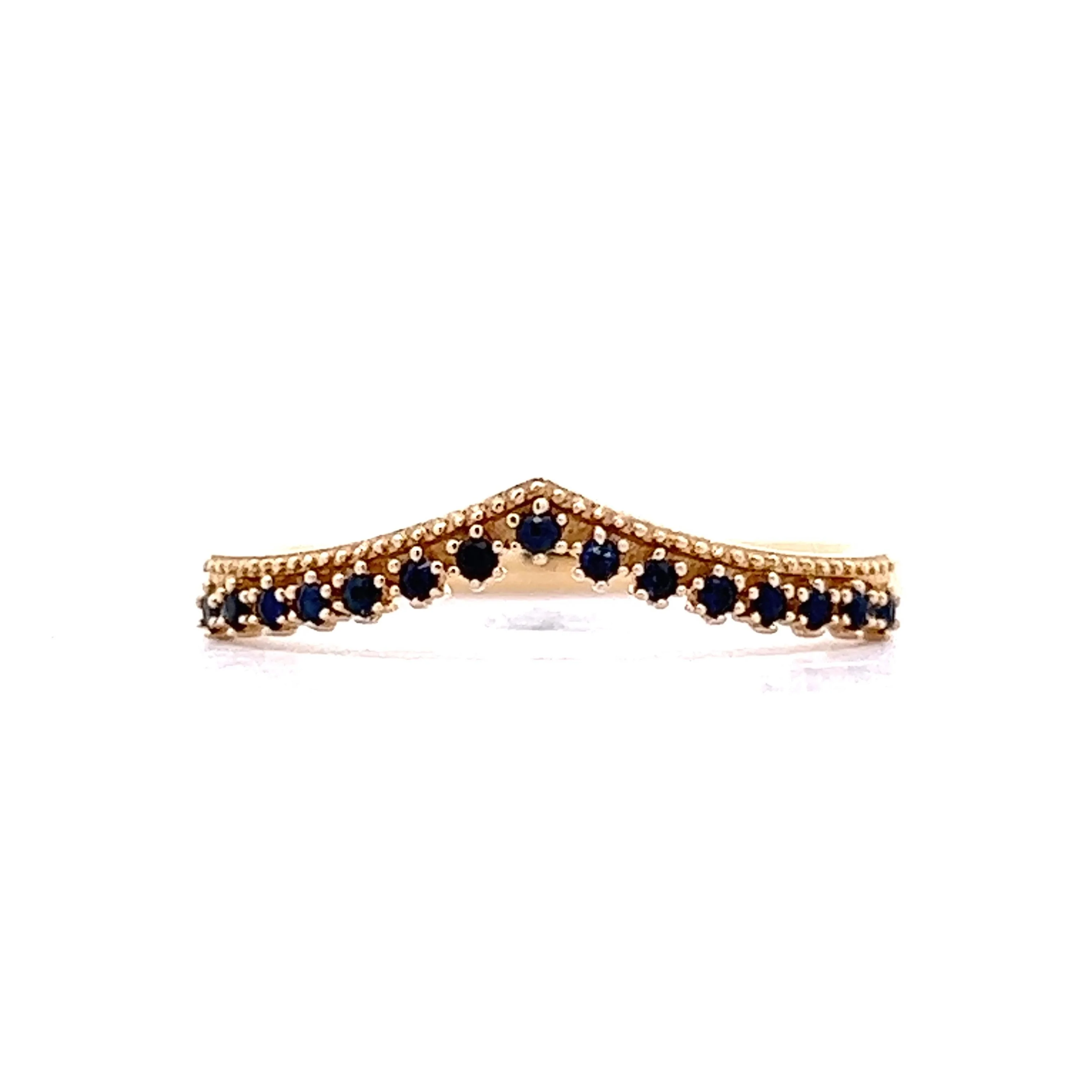 Blue Sapphire Contoured Stacking Ring in 14k Yellow Gold.
