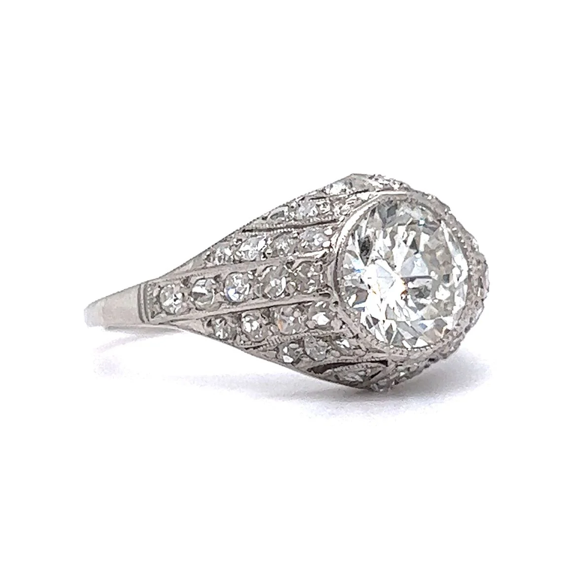 1.95 Old European Cut Diamond Art Deco Engagement Ring in Platinum - Image 3