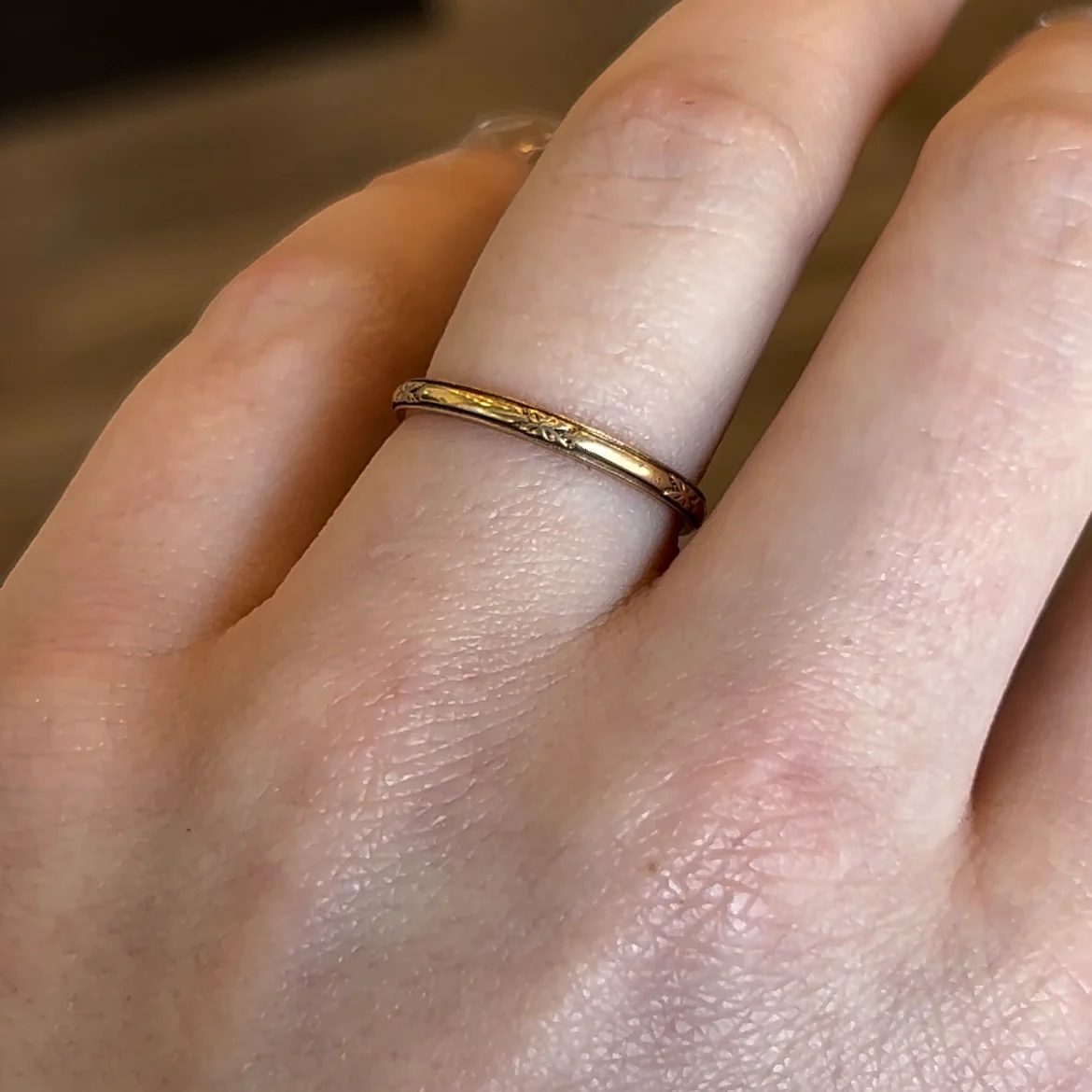 Men's Art Deco Thin Engraved Wedding Band in 14k Yellow Gold - Image 6