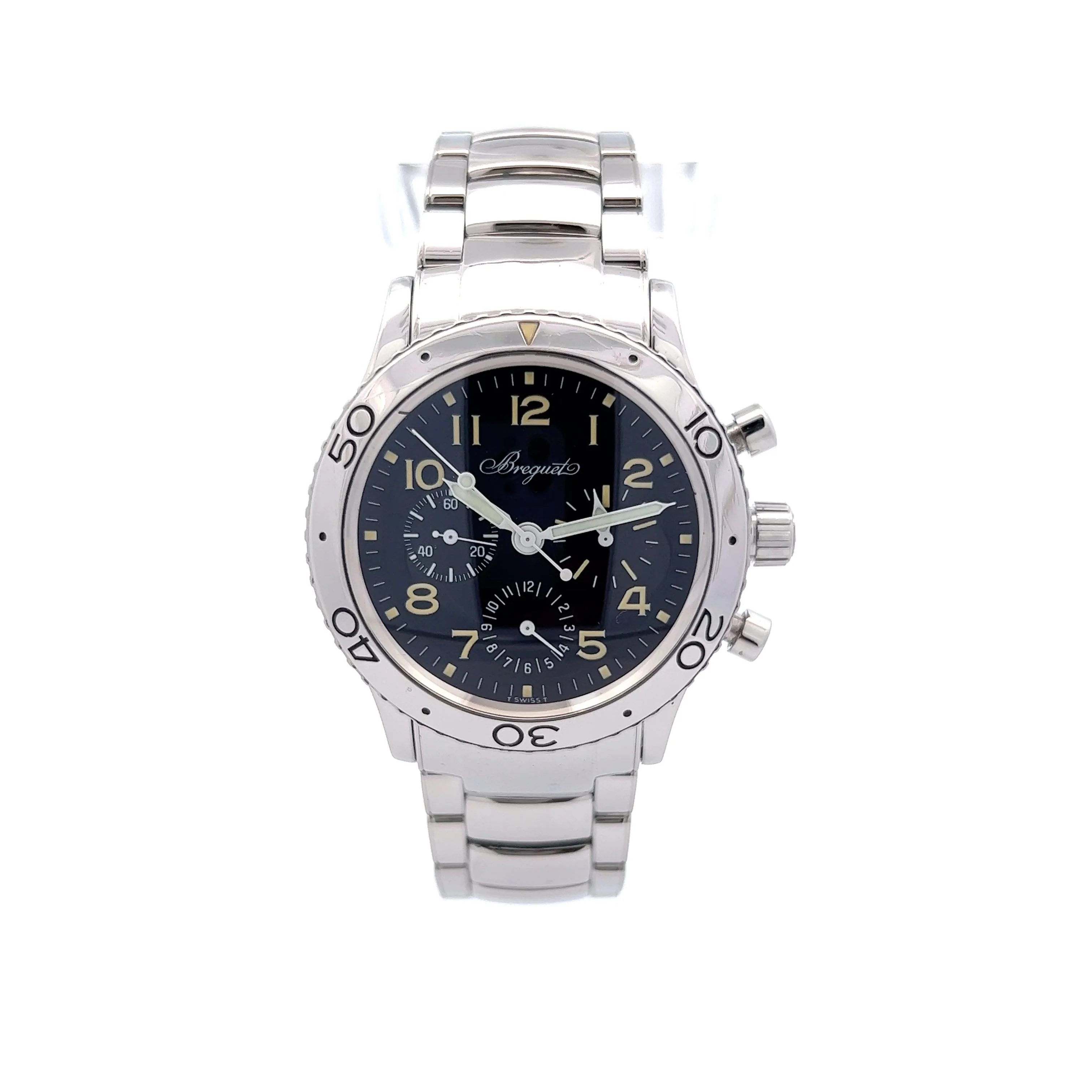 Breguet 39mm Type XX Aeronavale Chronograph Watch Black 3800 in Stainless Steel
