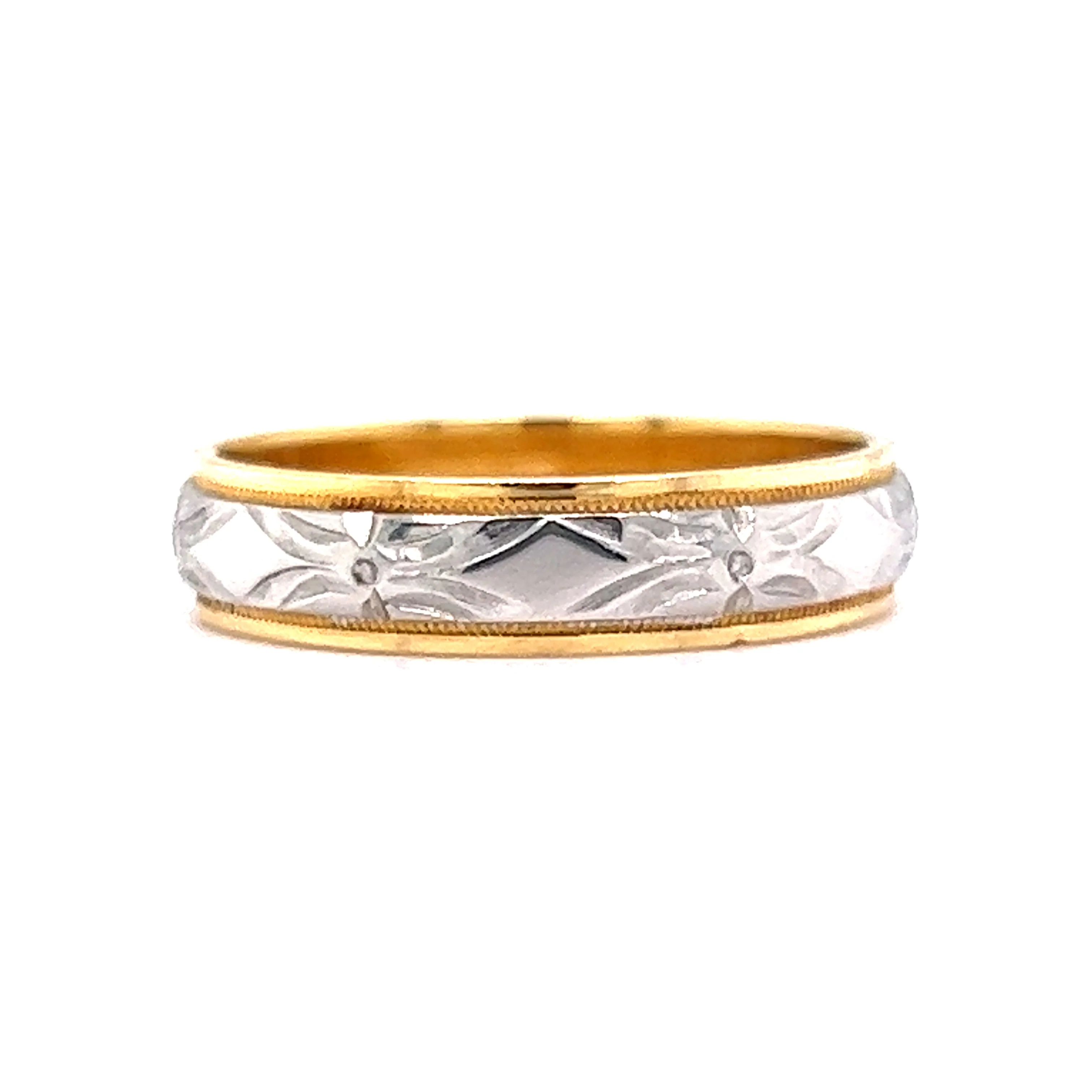 Men's Art Deco Inspired Engraved Wedding Band in Platinum & 18k - Image 3