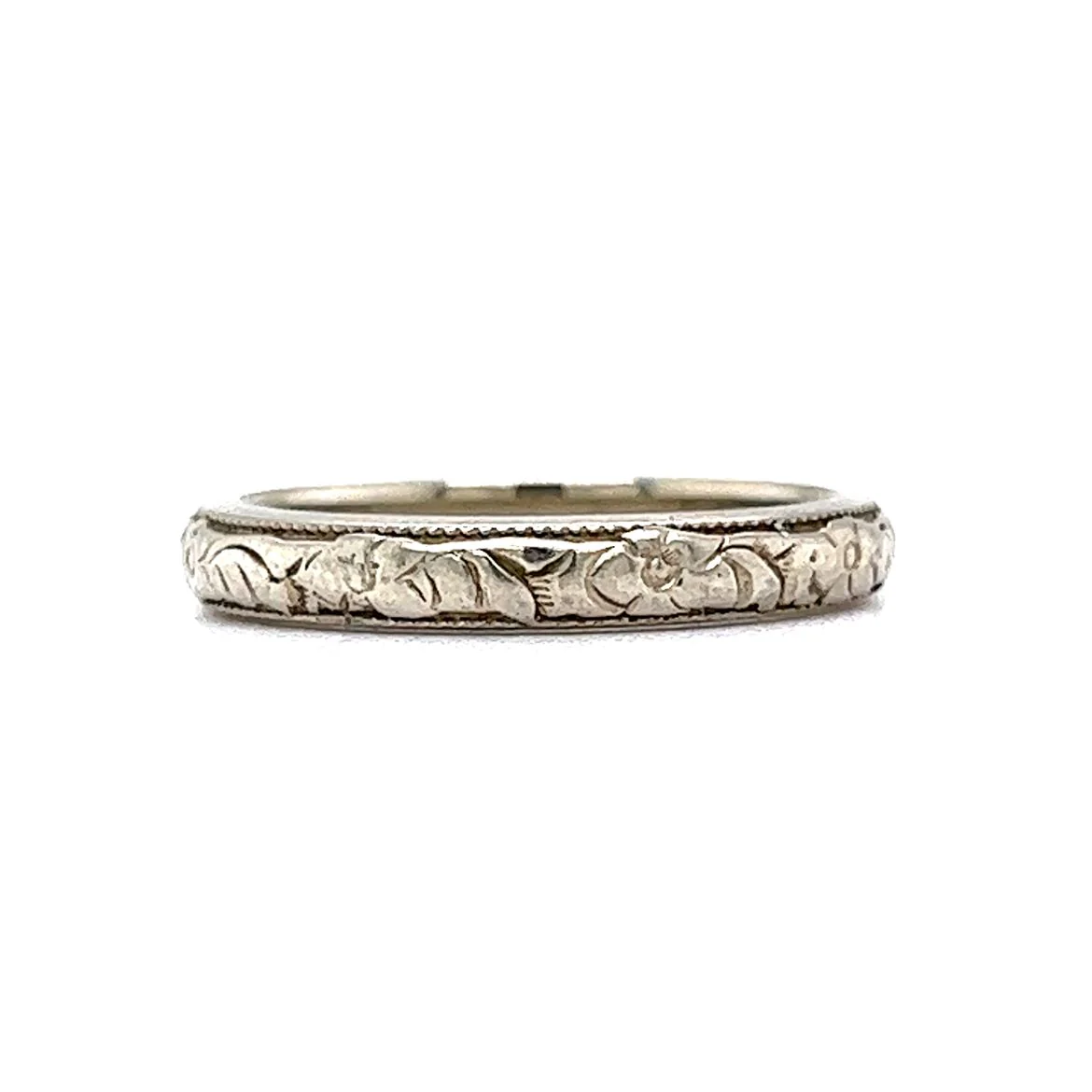 Vintage Art Deco Orange Blossom Wedding Band in 18k White Gold - Image 2