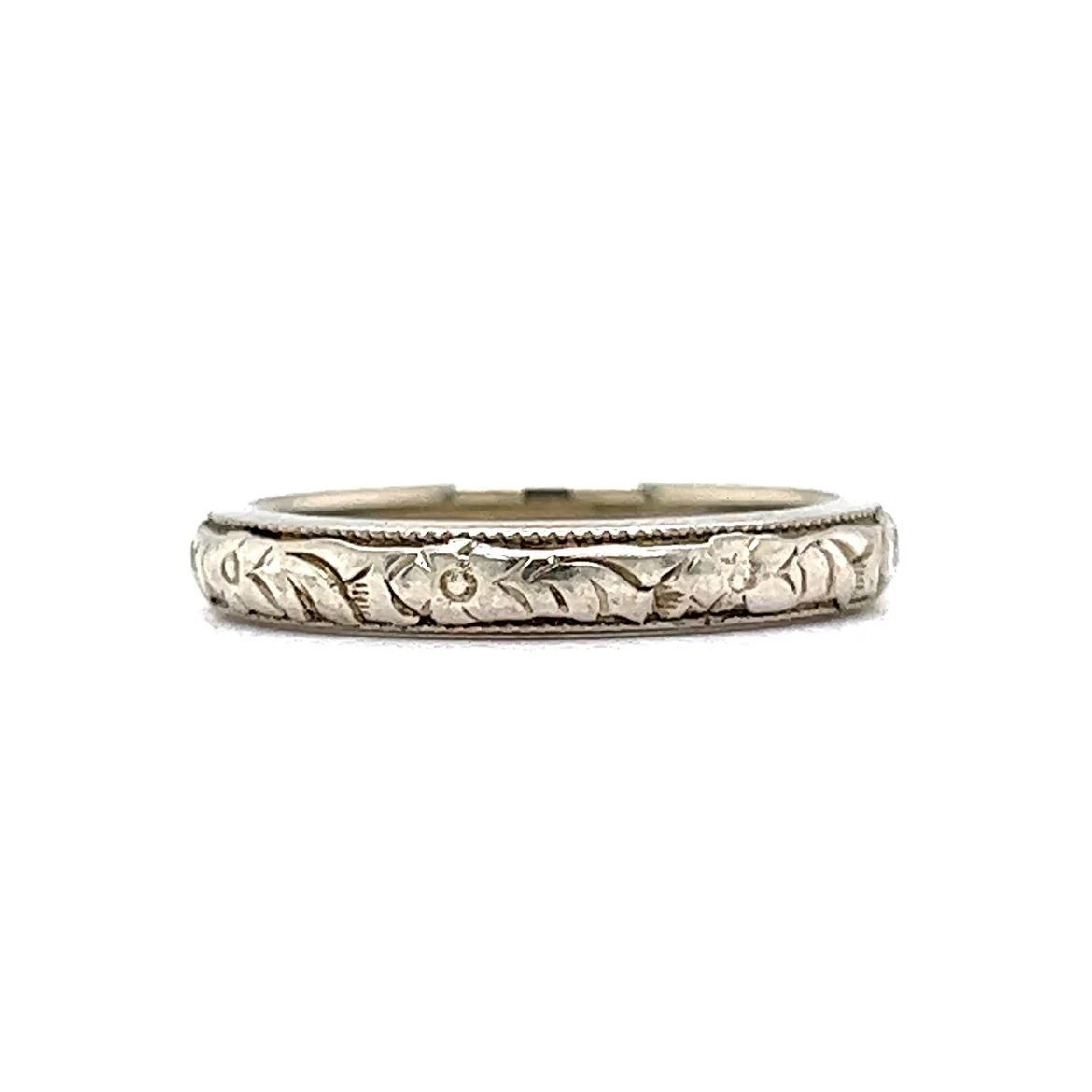 Vintage Art Deco Orange Blossom Wedding Band in 18k White Gold - Image 3