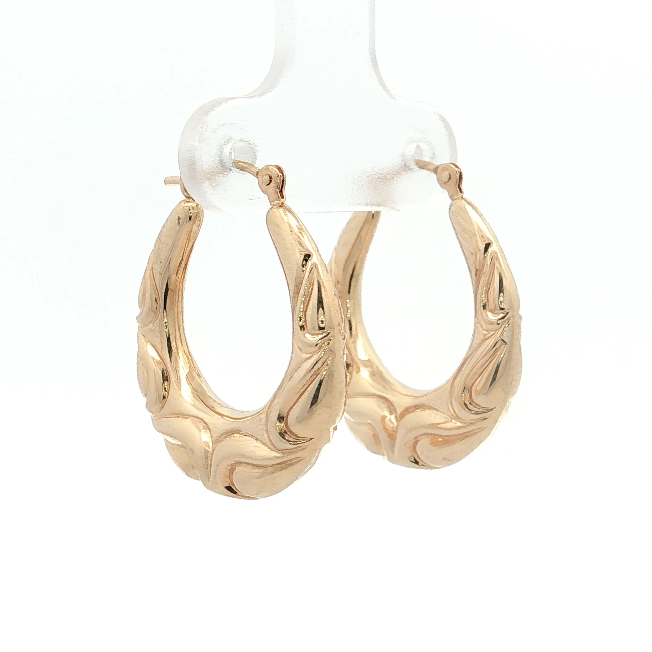 Puffy Filigree Engraved Hoop Earrings 14k Yellow Gold - Image 3