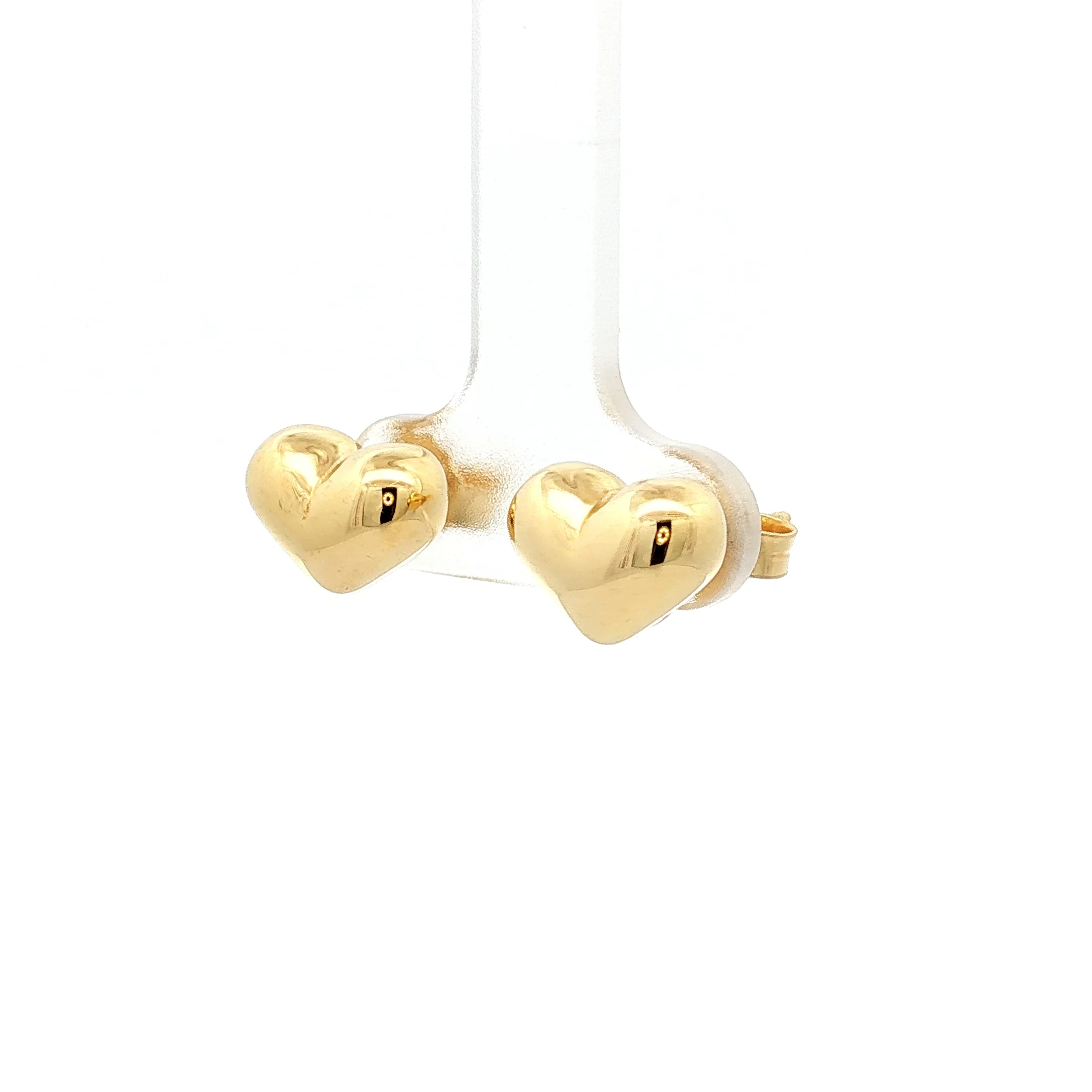Puffy Heart Shaped Stud Earrings in 14k Yellow Gold - Image 2